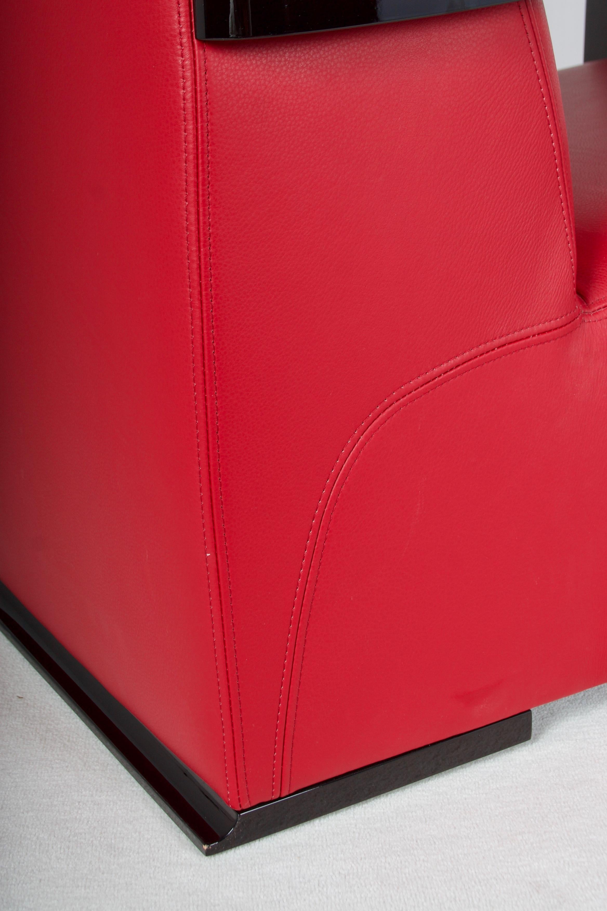 Hugues Chevalier Lounge Chairs in Red Leather and Lacquered Walnut 9