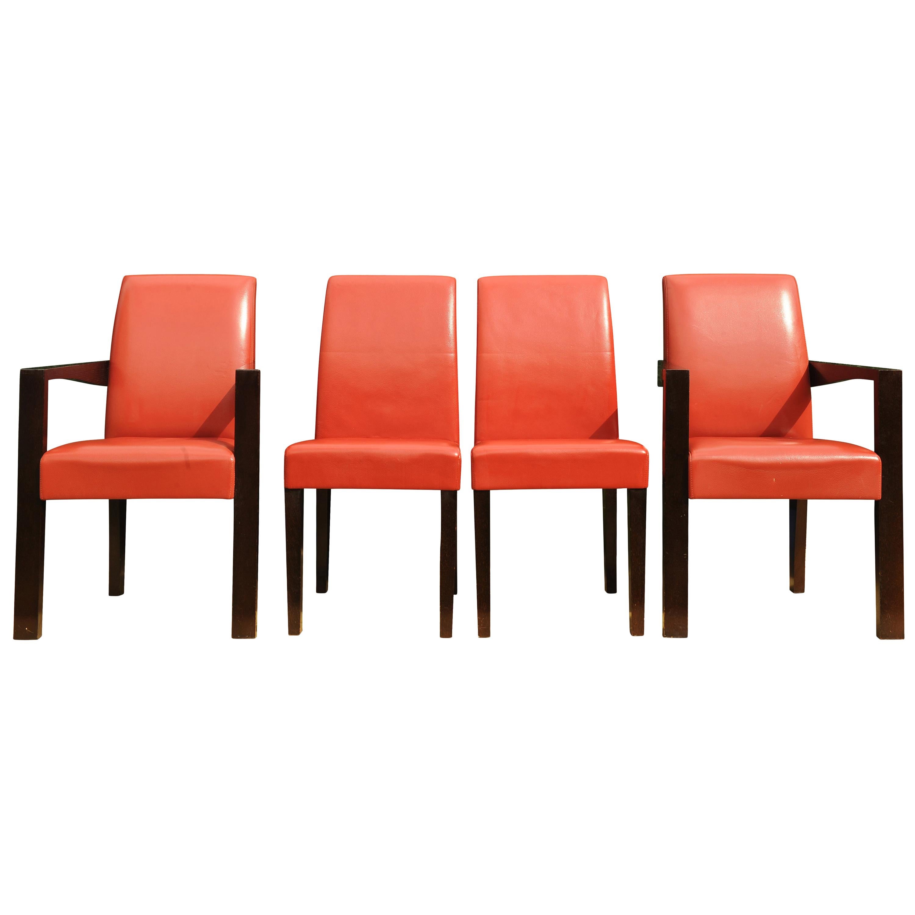 Hugues Chevalier of Paris, France set of four Red leather Ying Bridge chairs For Sale