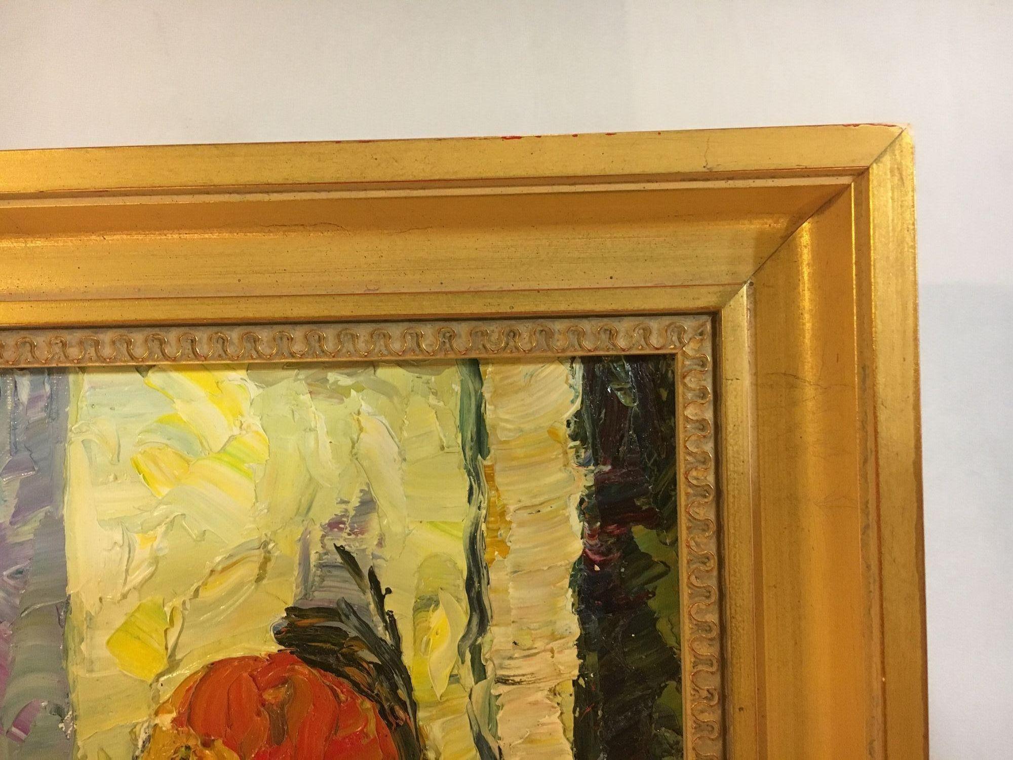 Hugues Claude Pissarro, Öl auf Leinwand, Gemälde Le Bouquet Au Vase Bleu im Angebot 3