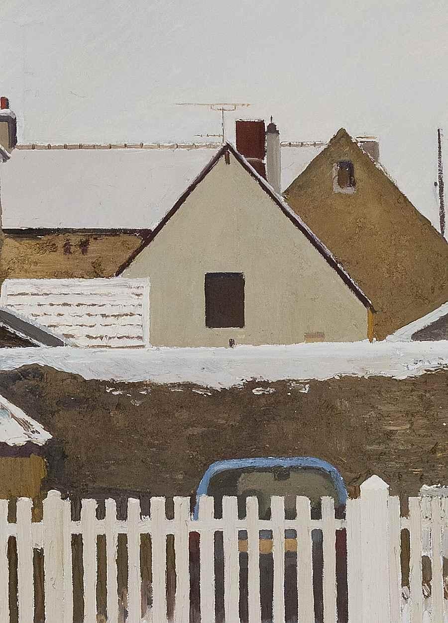 Arromanches - Neige Auto Bleu, Oil on Canvas Painting, 2001 For Sale 1
