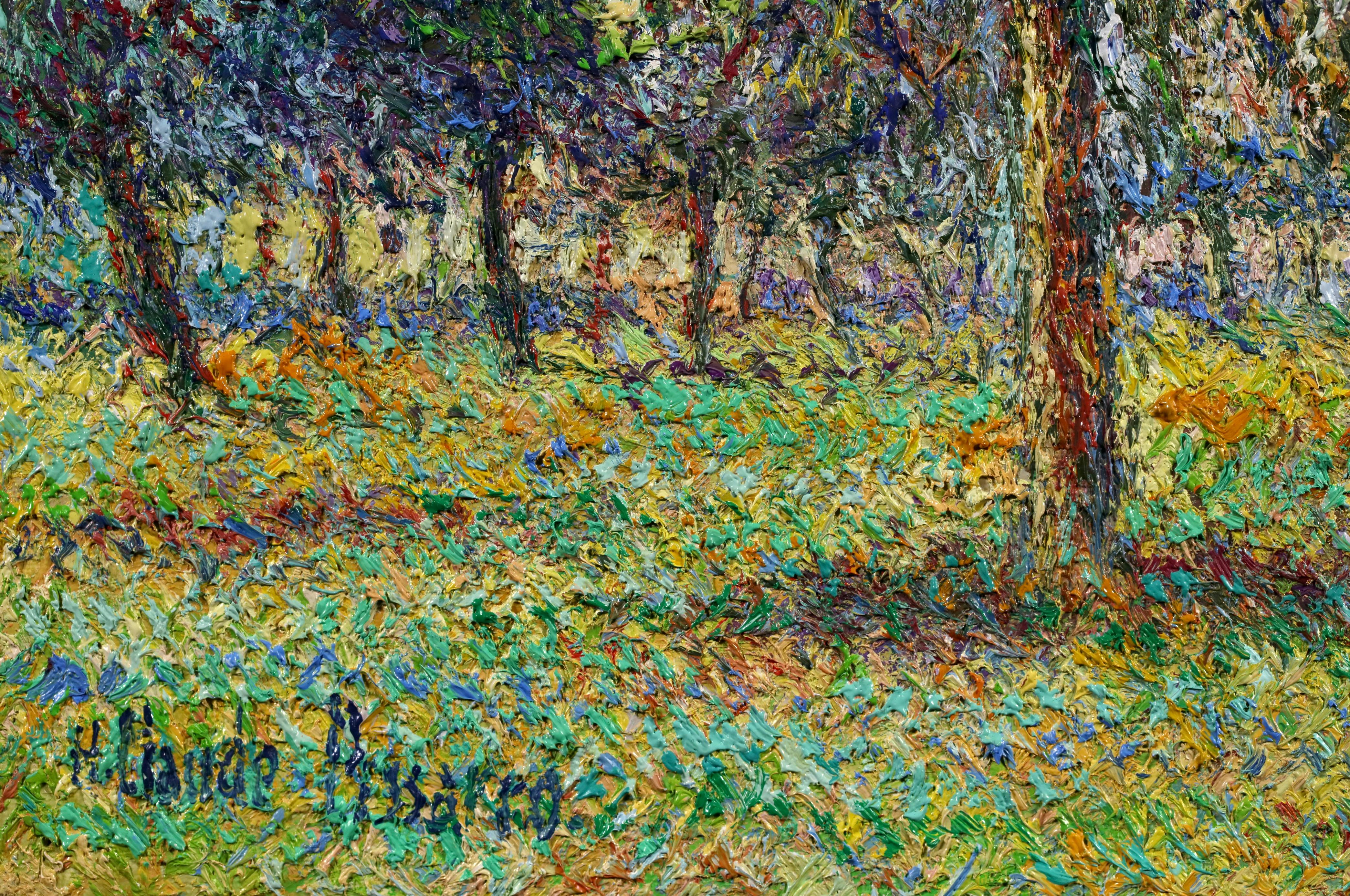 Au Verger - Post Impressionist Landscape Oil By Hugues Claude Pissarro For Sale 11