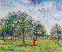 Au Verger - Post Impressionist Landscape Oil By Hugues Claude Pissarro
