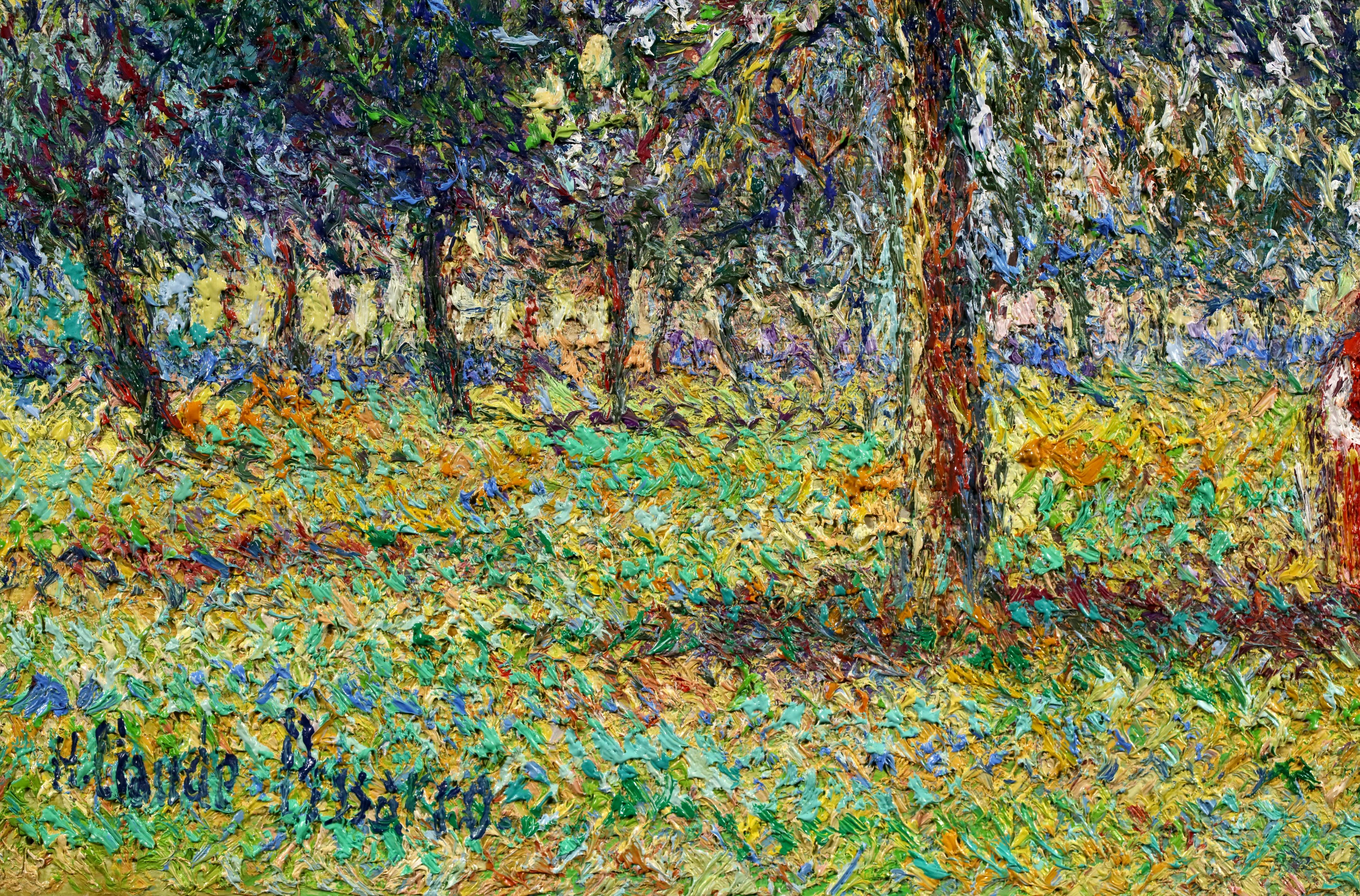 Au Verger - Post Impressionist Landscape Oil By Hugues Claude Pissarro For Sale 5