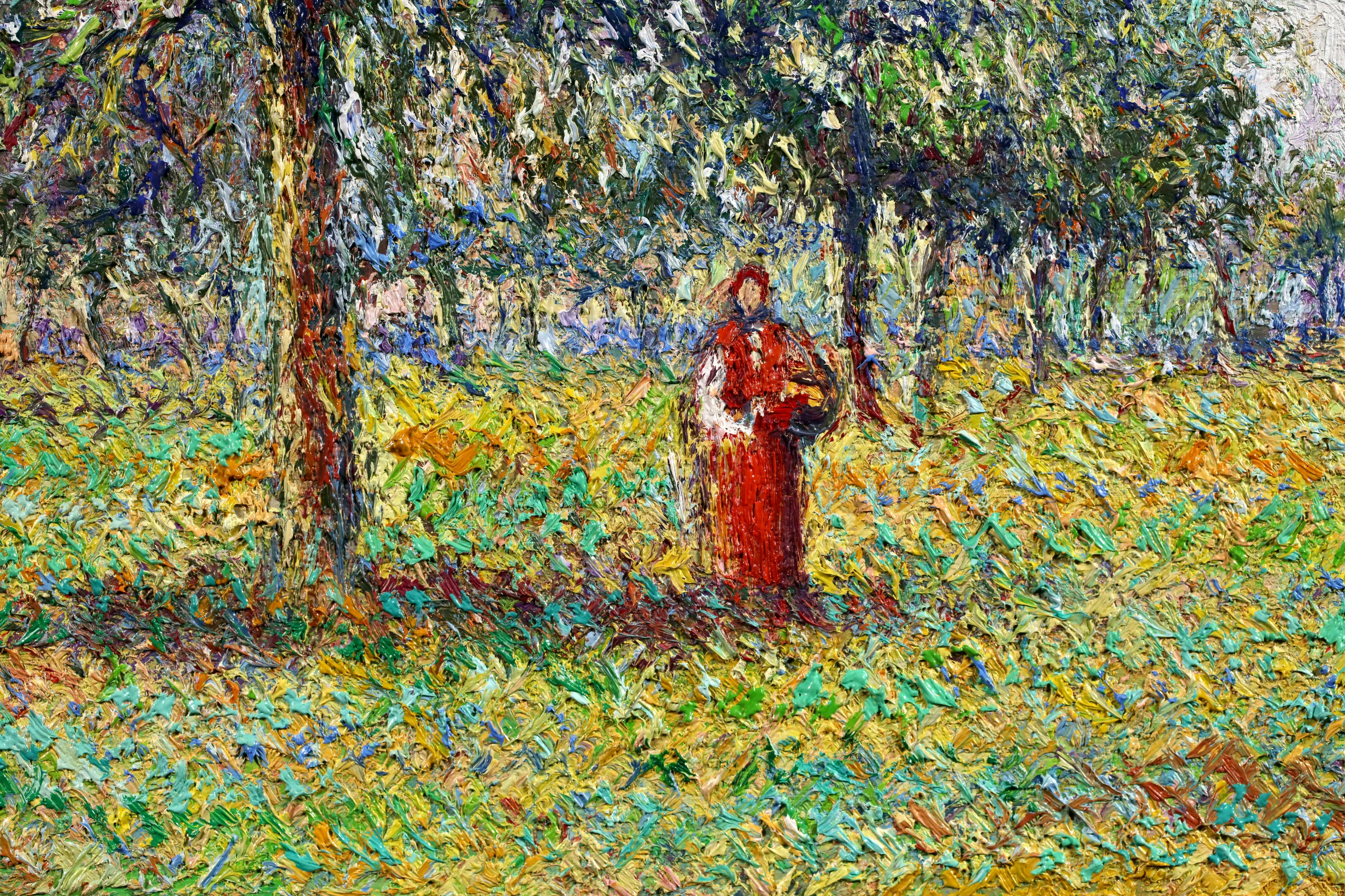 Au Verger - Post Impressionist Landscape Oil By Hugues Claude Pissarro For Sale 6