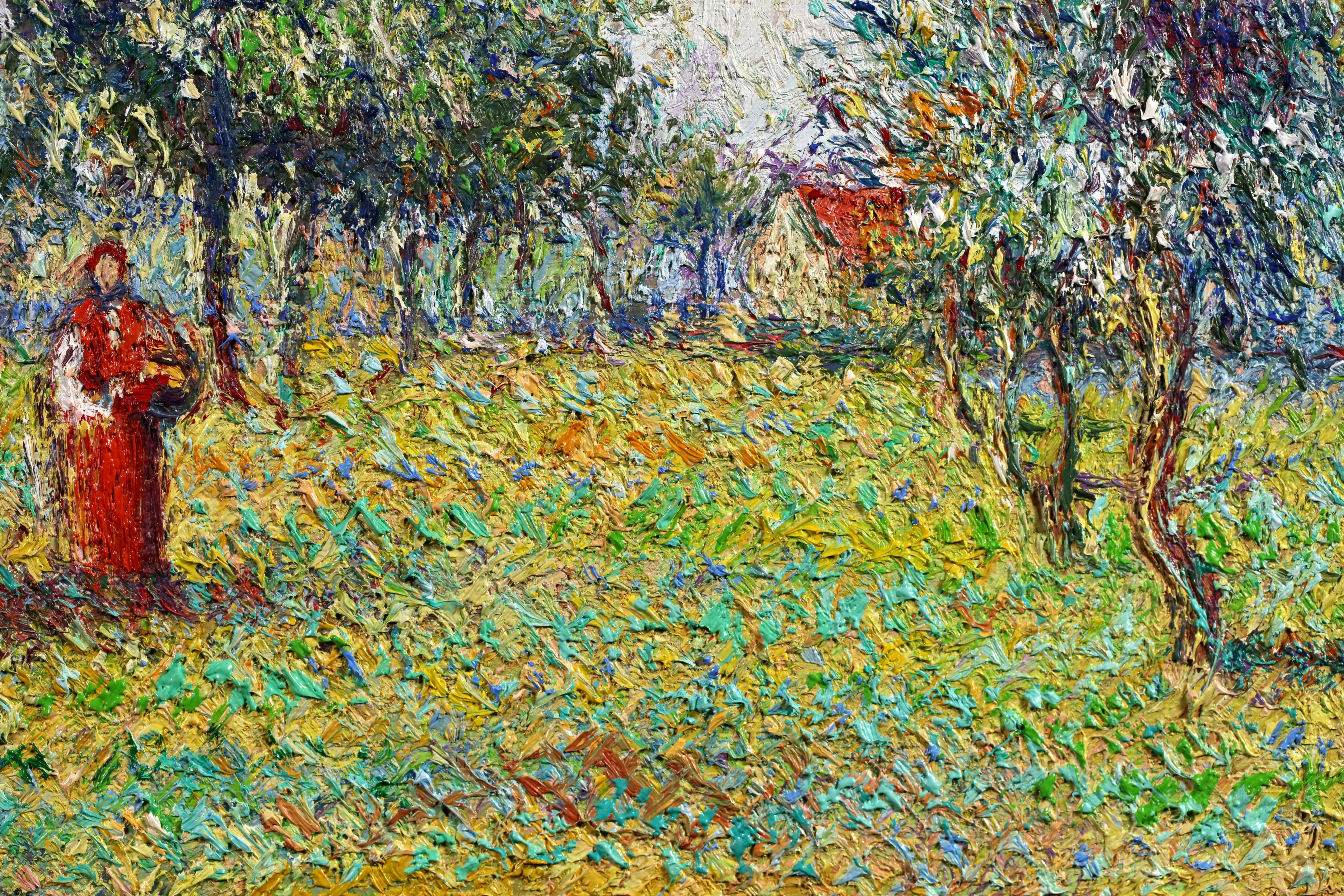 Au Verger - Post Impressionist Landscape Oil By Hugues Claude Pissarro For Sale 7