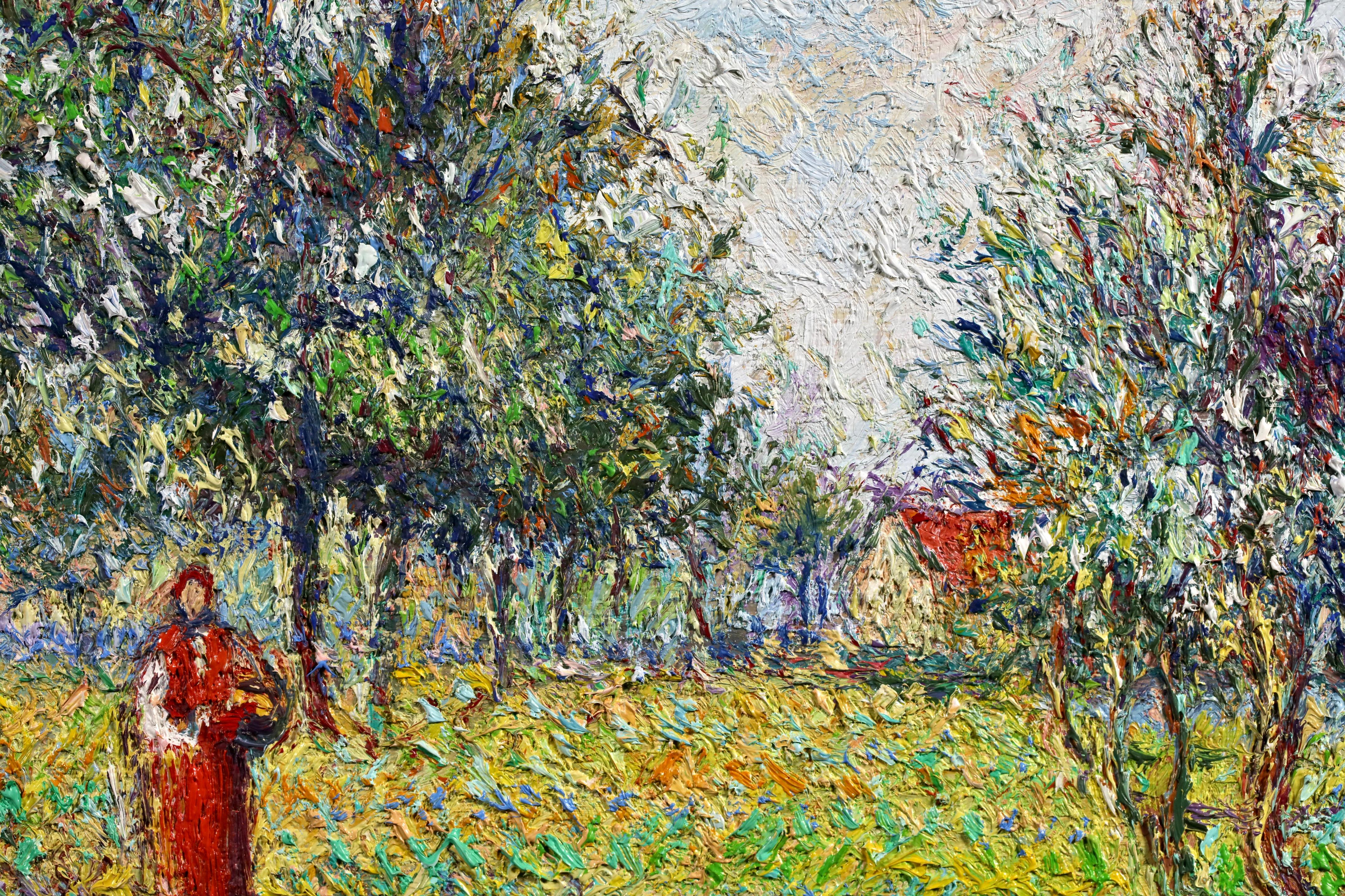 Au Verger - Post Impressionist Landscape Oil By Hugues Claude Pissarro For Sale 8