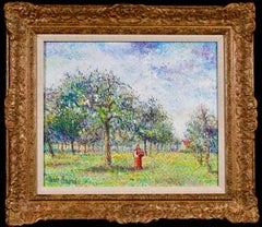 Au Verger - Post Impressionist Landscape Oil By Hugues Claude Pissarro