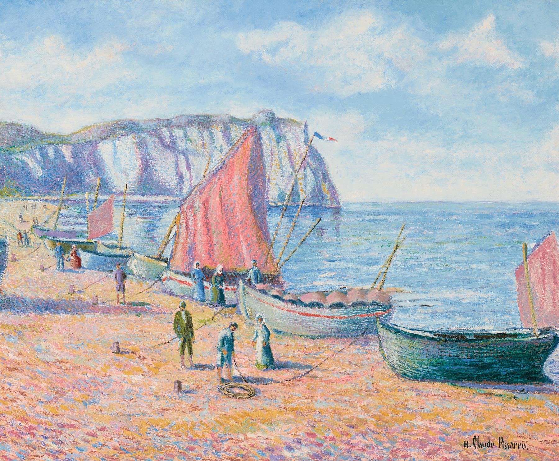 Hughes Claude Pissarro Landscape Painting - Barques de Pêcheurs à Étretat (Fishing Boats in Étretat)