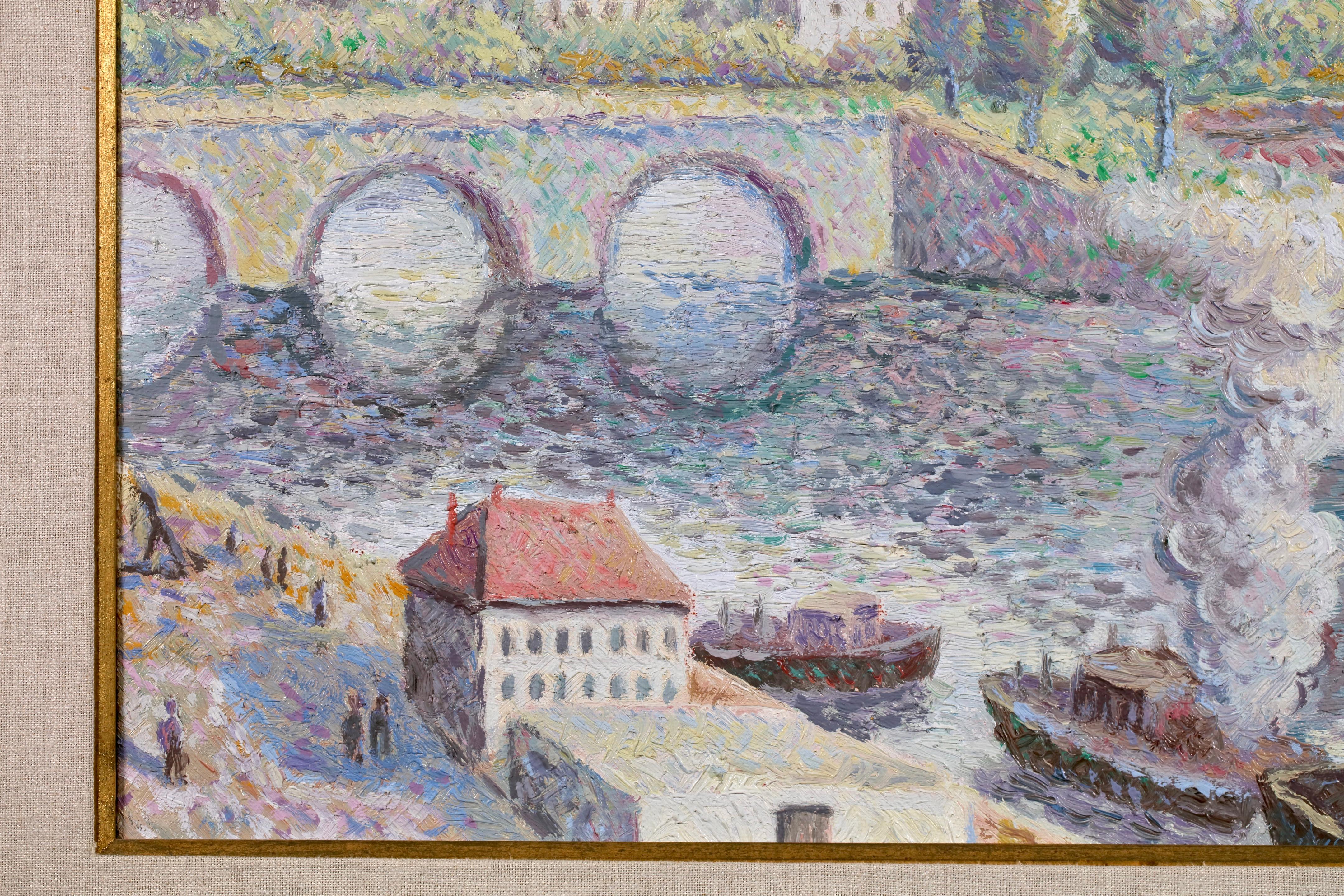 Bateaux sur La Seine - Postimpressionistische Landschaft Öl - Hugues Claude Pissarro im Angebot 2