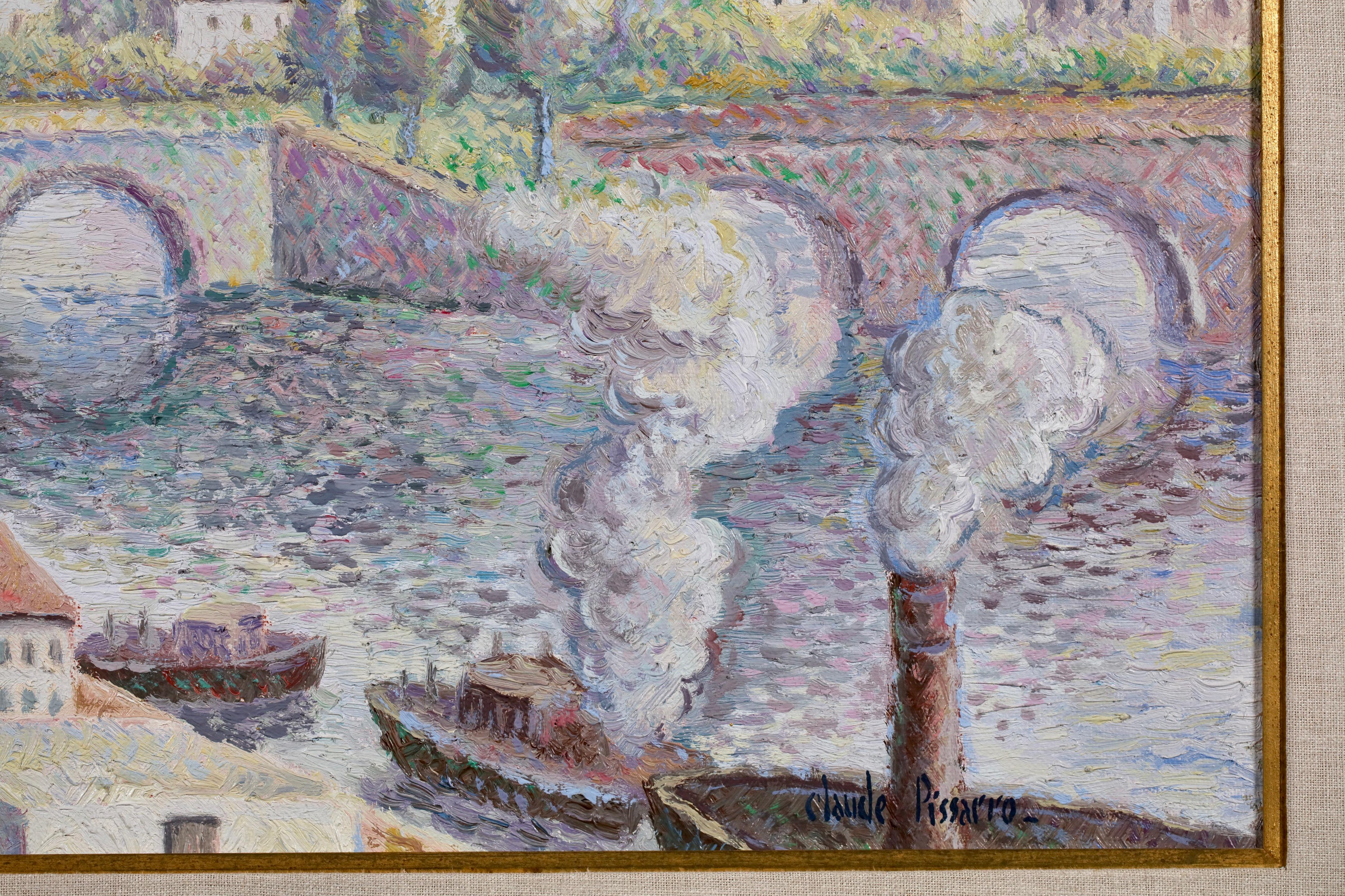 Bateaux sur La Seine - Postimpressionistische Landschaft Öl - Hugues Claude Pissarro im Angebot 3