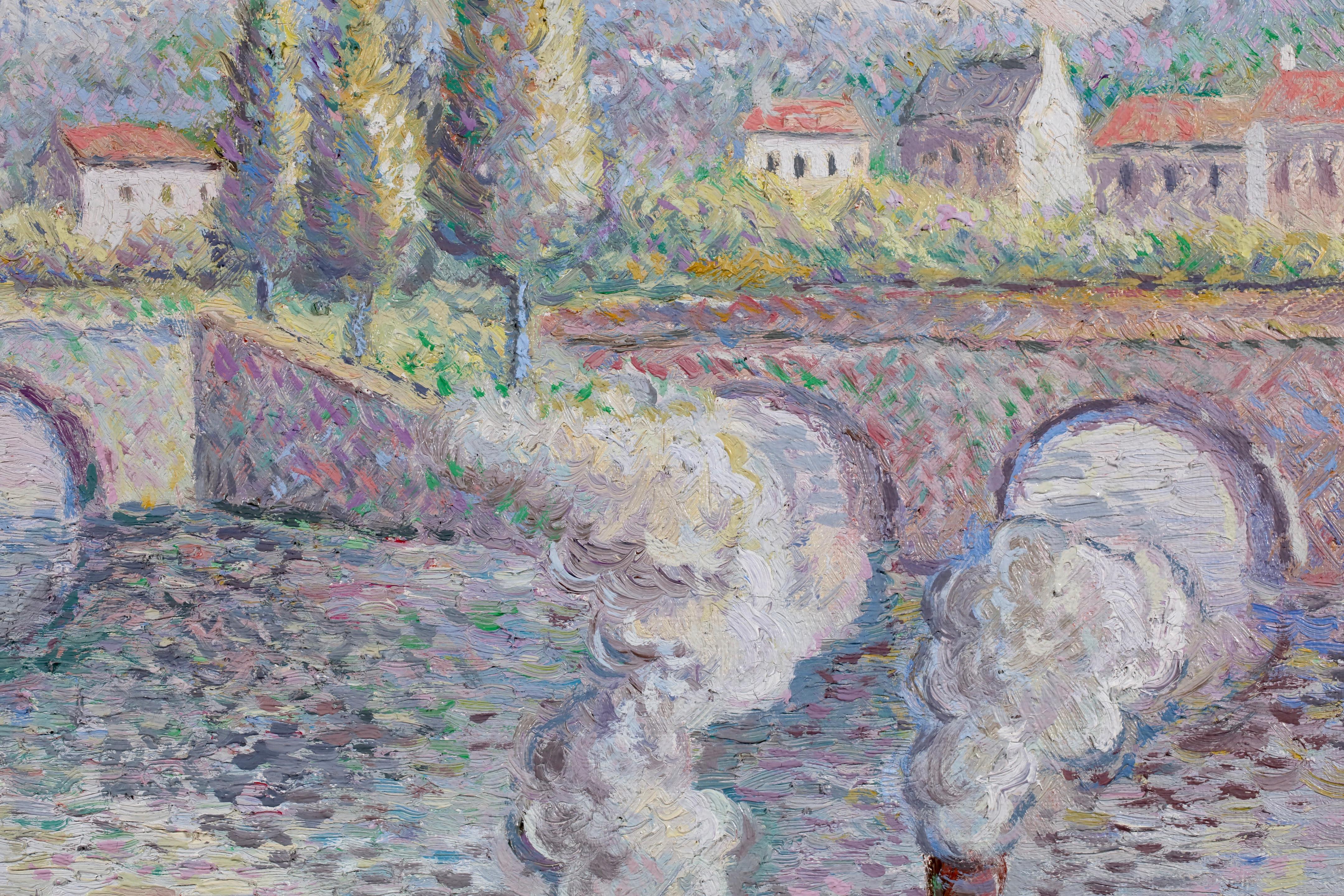 Bateaux sur La Seine - Postimpressionistische Landschaft Öl - Hugues Claude Pissarro im Angebot 4