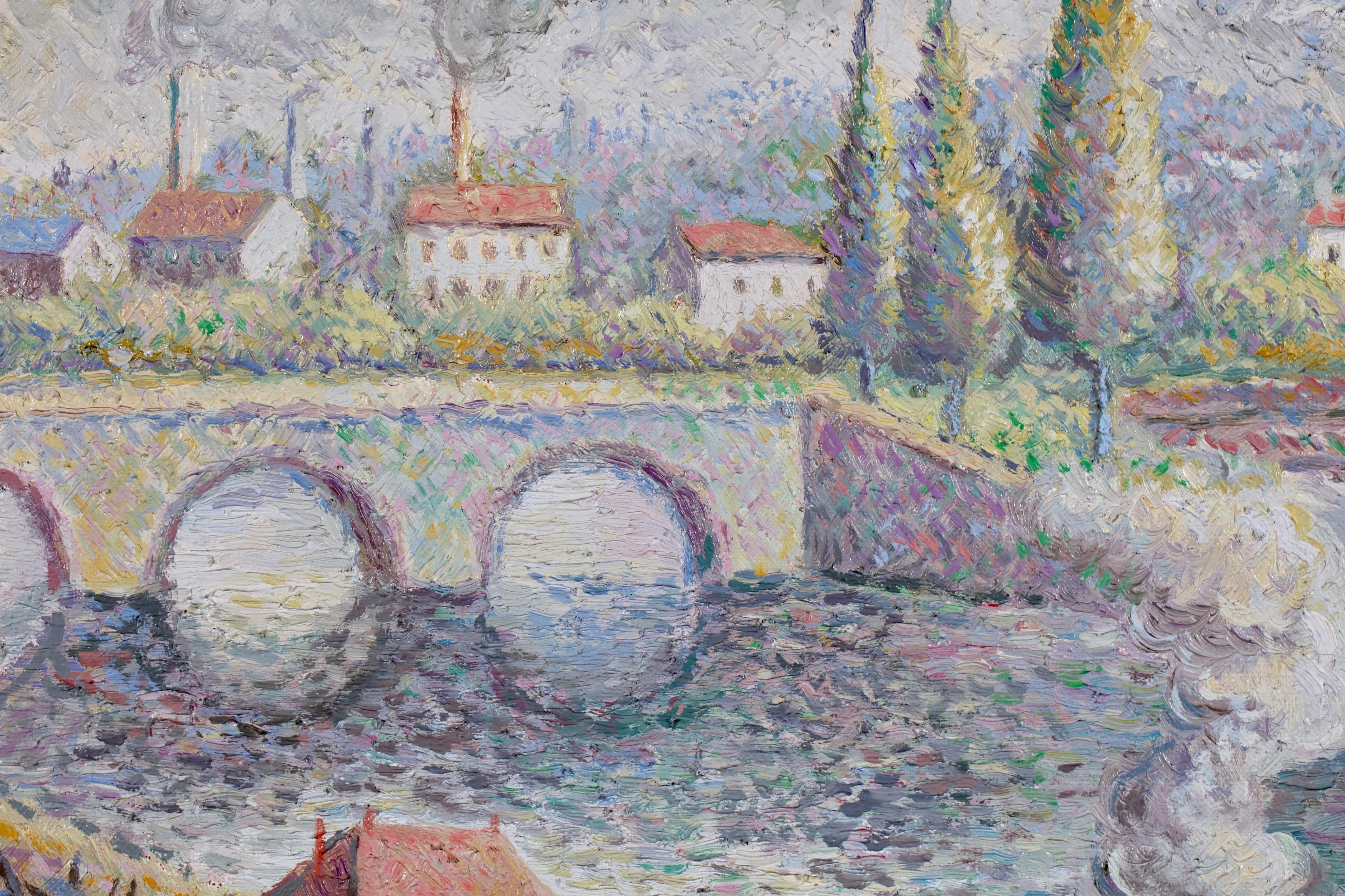Bateaux sur La Seine - Postimpressionistische Landschaft Öl - Hugues Claude Pissarro im Angebot 5