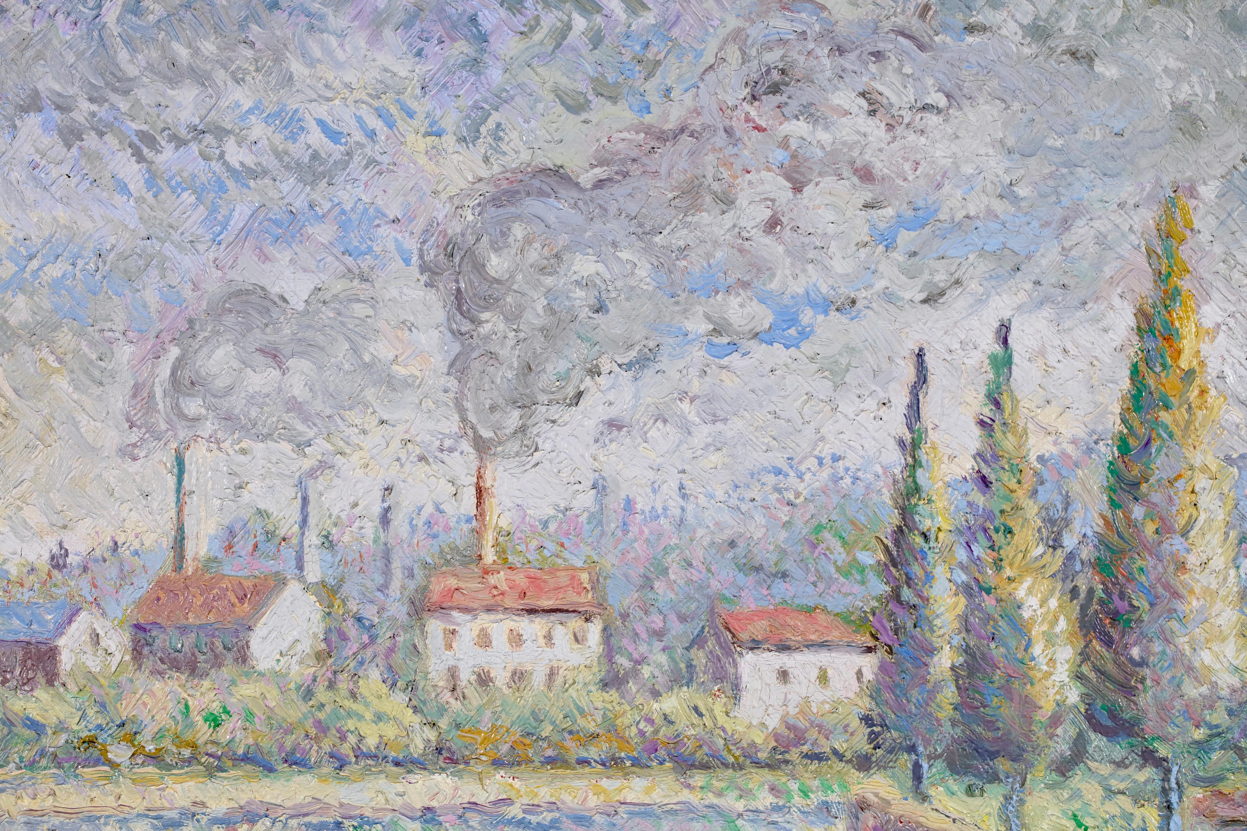Bateaux sur La Seine - Postimpressionistische Landschaft Öl - Hugues Claude Pissarro im Angebot 8