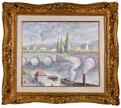Bateaux sur La Seine - Post Impressionist Landscape Oil - Hugues Claude Pissarro