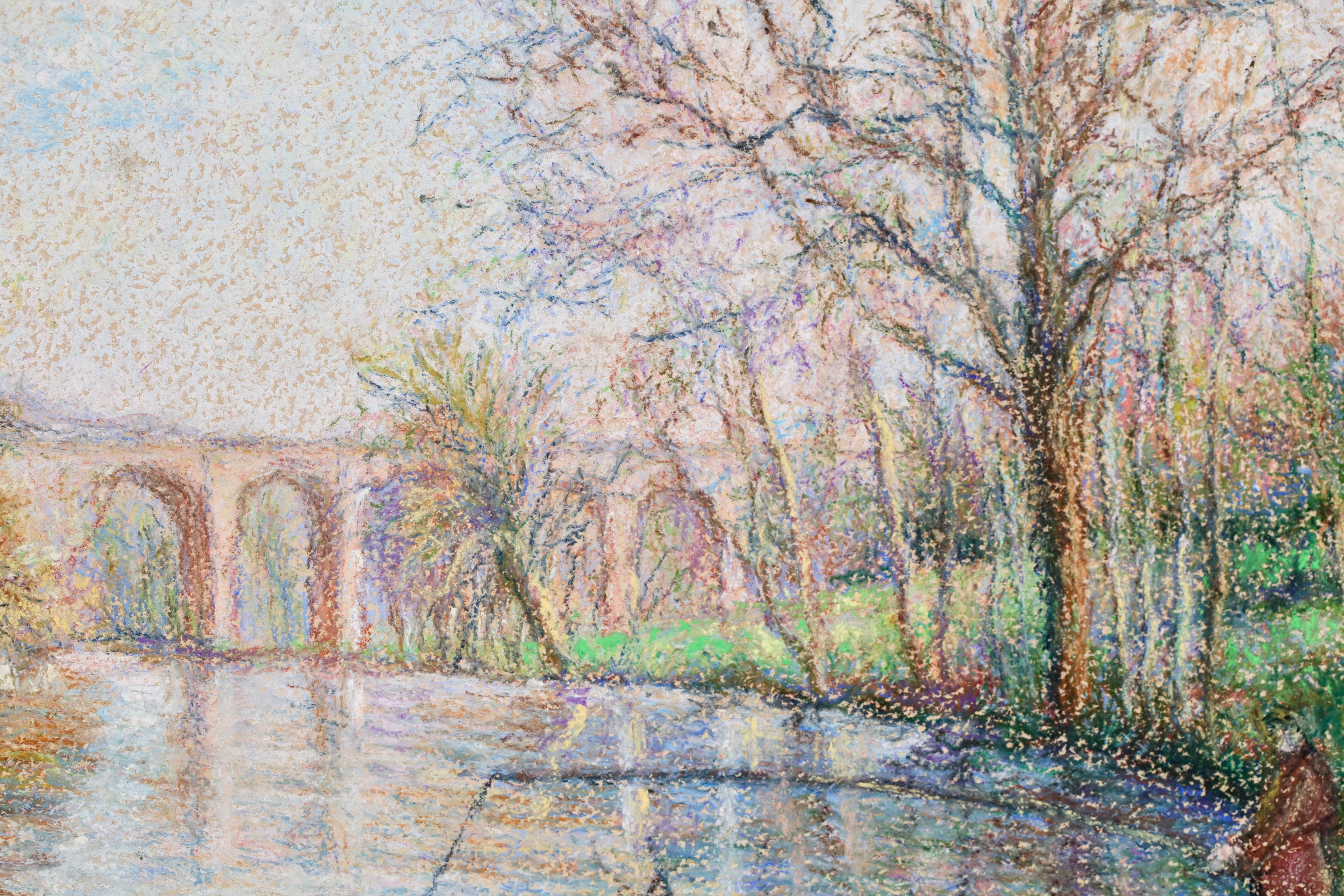 Clecy - Le Viaduc - Post Impressionist Riverscape Oil By Hugues Claude Pissarro For Sale 9