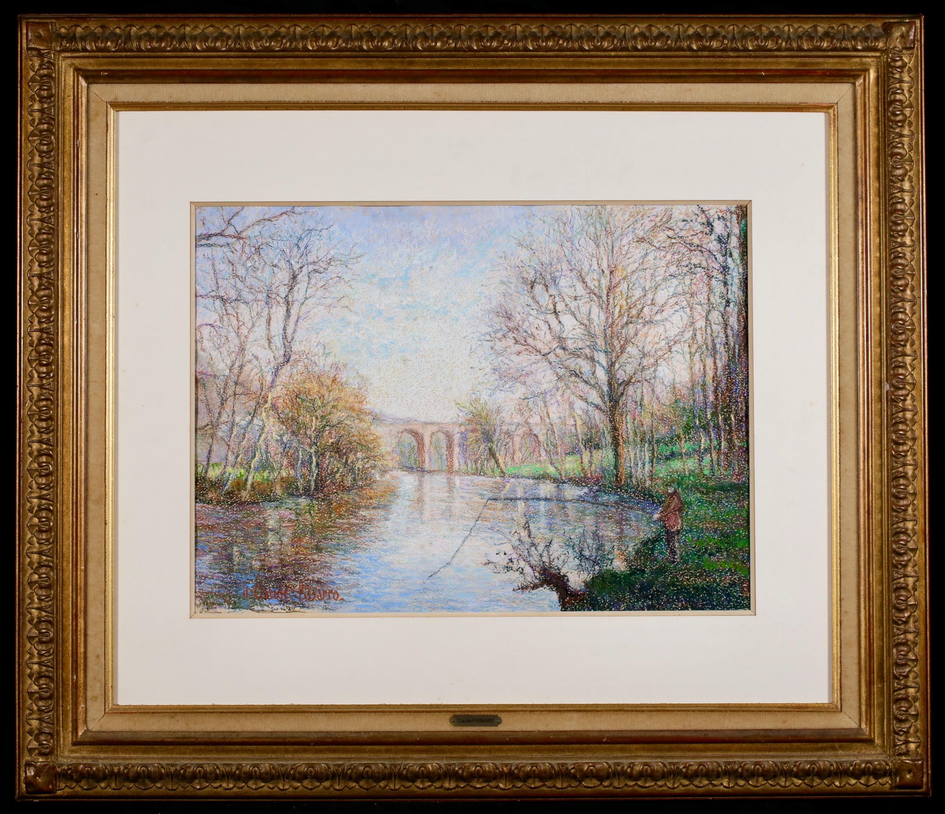 Clecy - Le Viaduc - Post Impressionist Riverscape Oil By Hugues Claude Pissarro For Sale 1