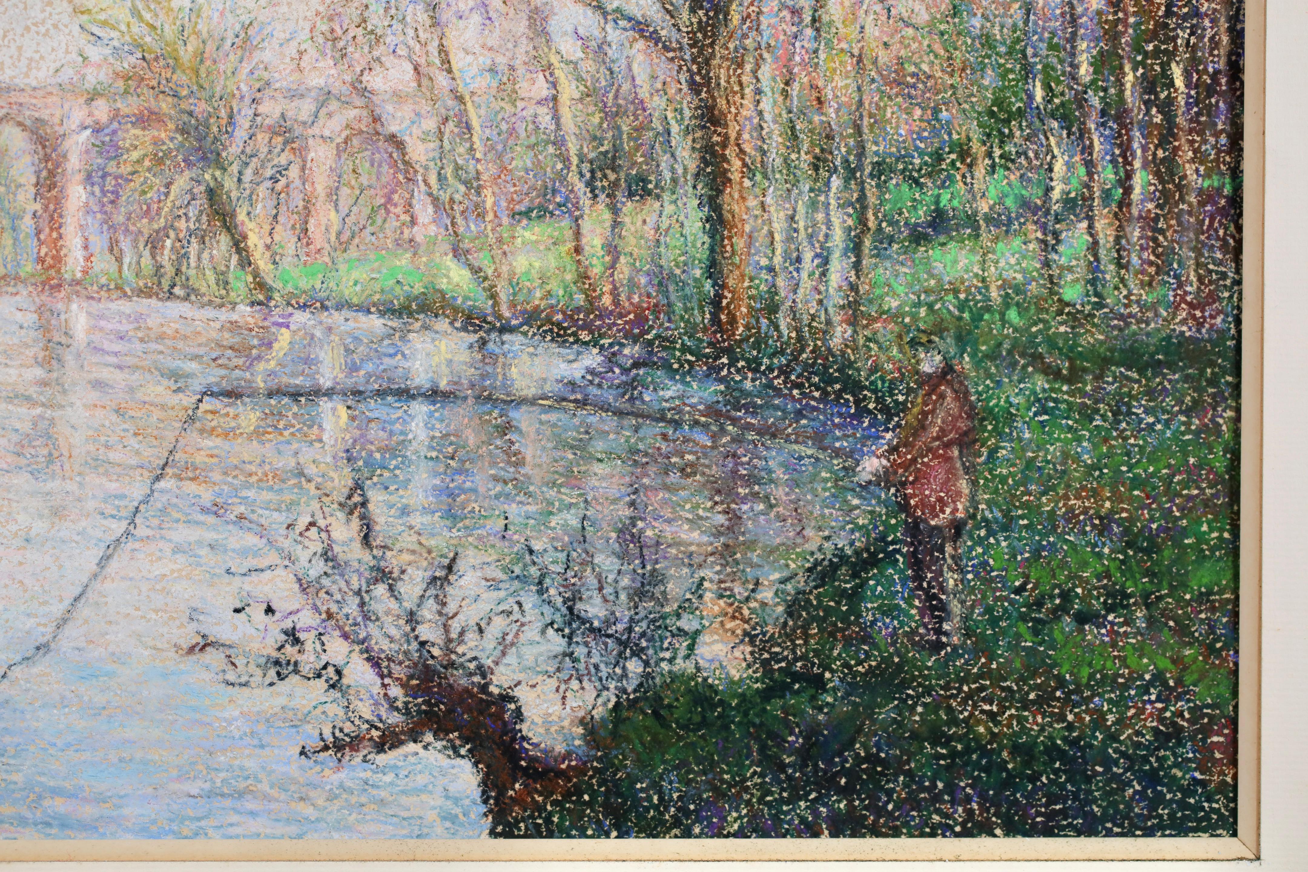 Clecy - Le Viaduc - Post Impressionist Riverscape Oil By Hugues Claude Pissarro For Sale 5