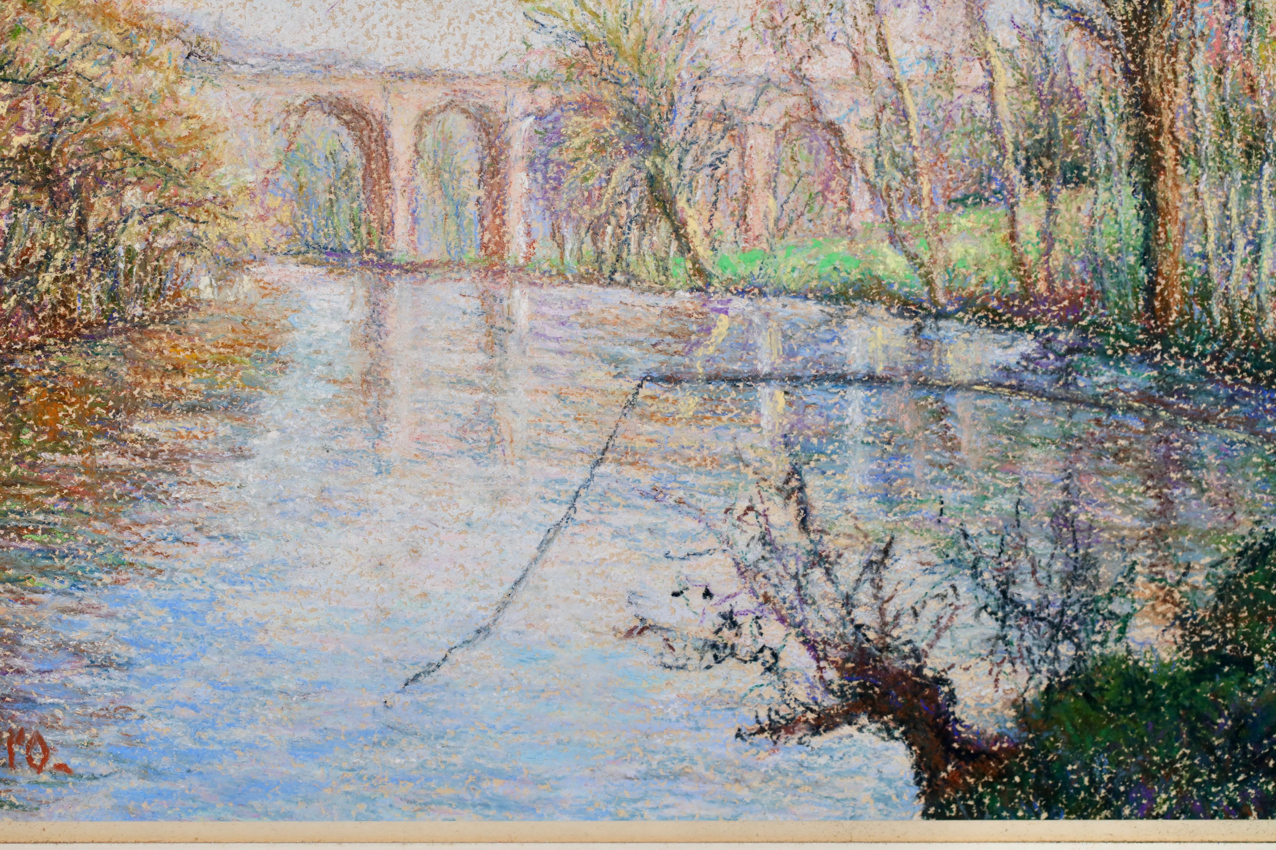 Clecy - Le Viaduc - Post Impressionist Riverscape Oil By Hugues Claude Pissarro For Sale 6