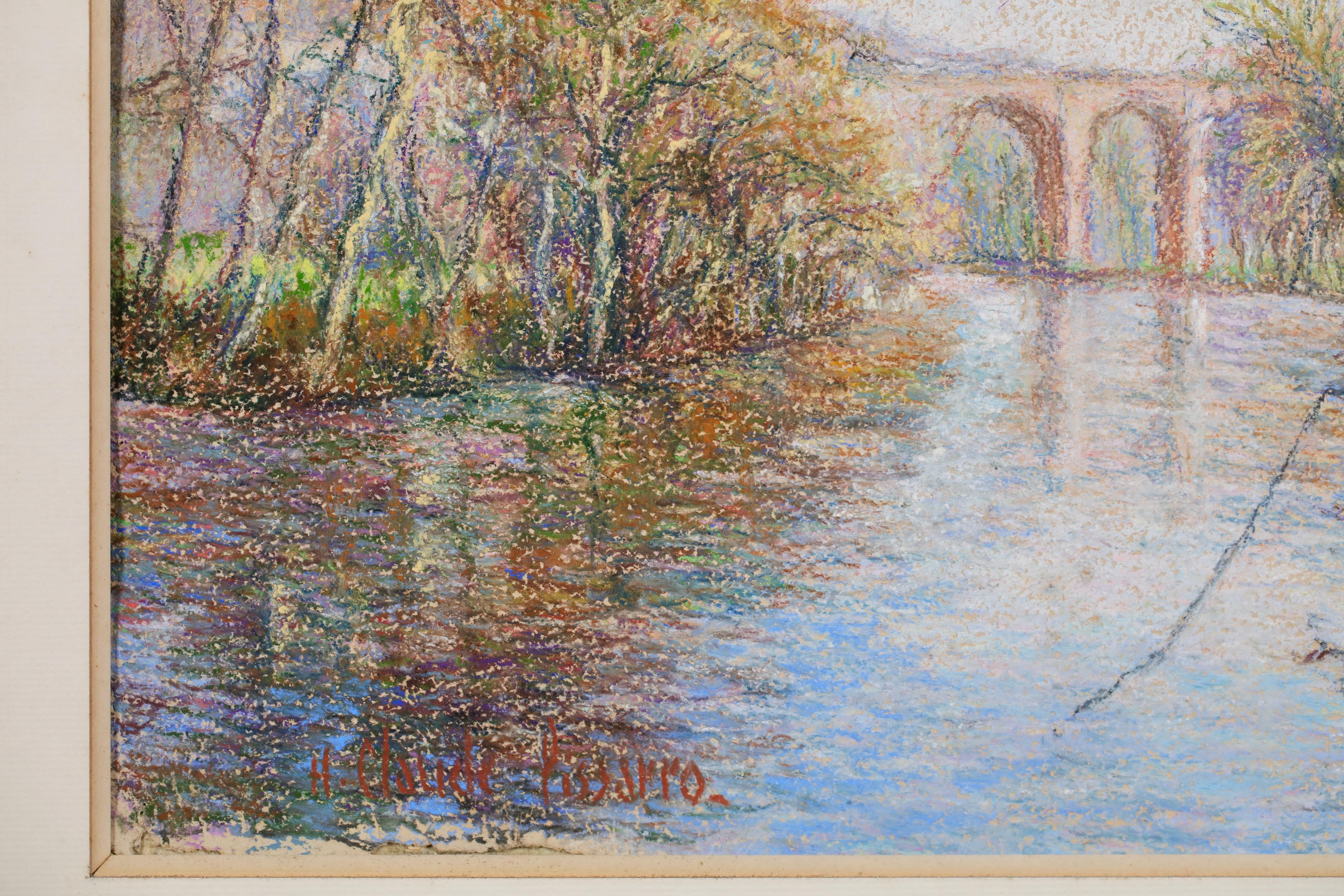 Clecy - Le Viaduc - Post Impressionist Riverscape Oil By Hugues Claude Pissarro For Sale 7