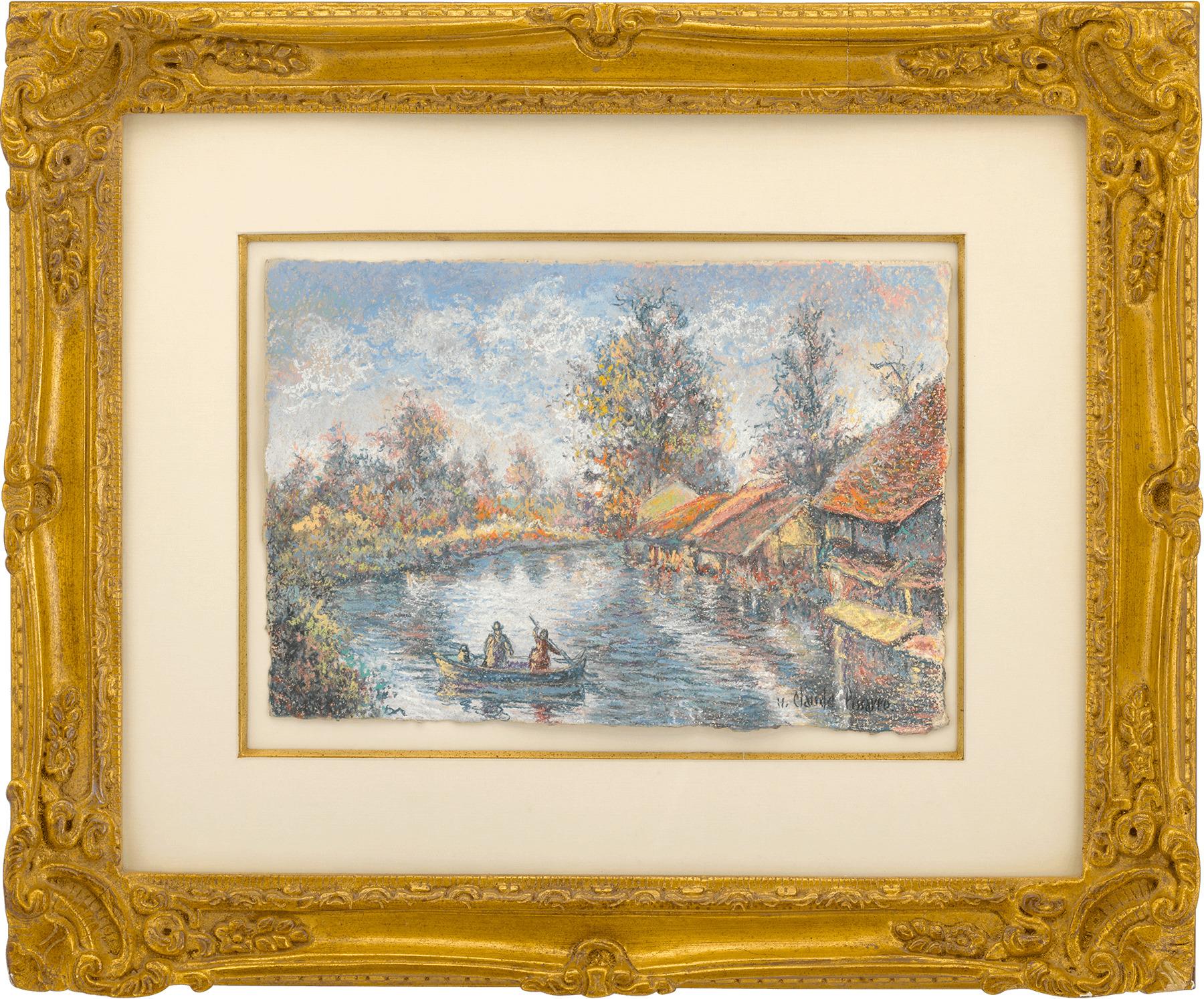 La Barque du Passeur à Pagny - Painting by Hughes Claude Pissarro