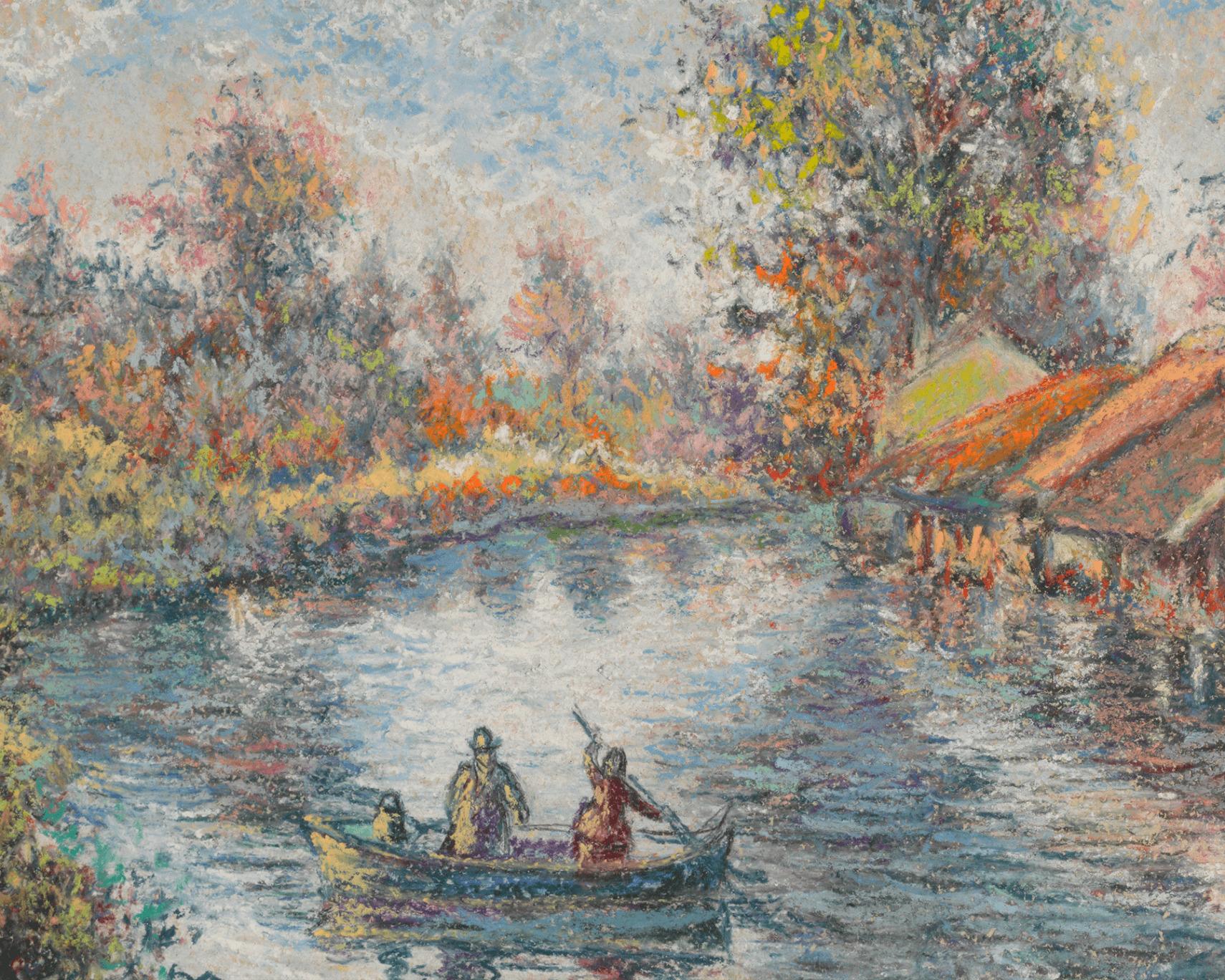 La Barque du Passeur à Pagny - Post-Impressionist Painting by Hughes Claude Pissarro