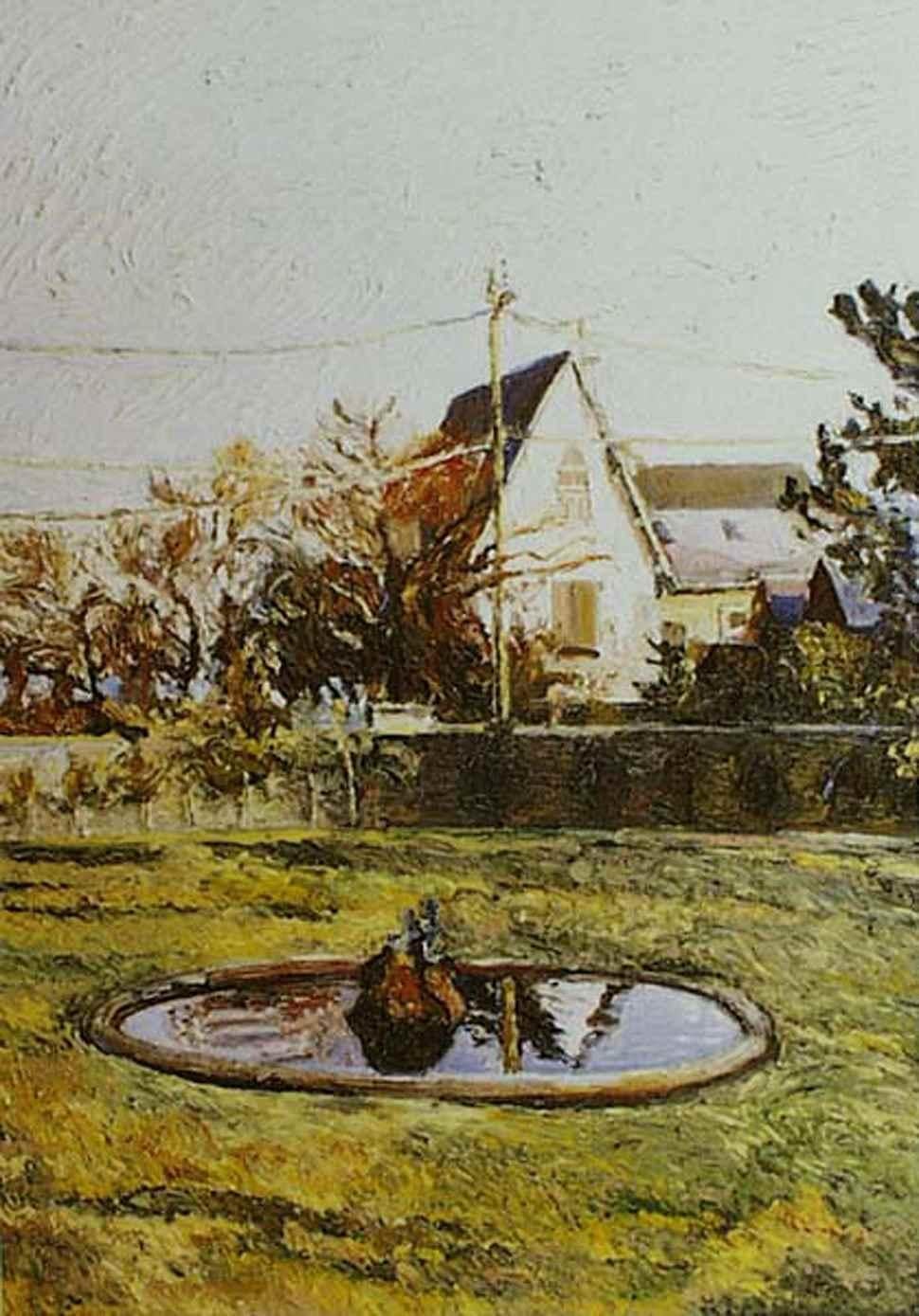 Hugues Claude Pissarro Landscape Painting - Le Bassin du Hérisson, Jardin du Manoir de Tracy by Hugues Pissarro, 1992