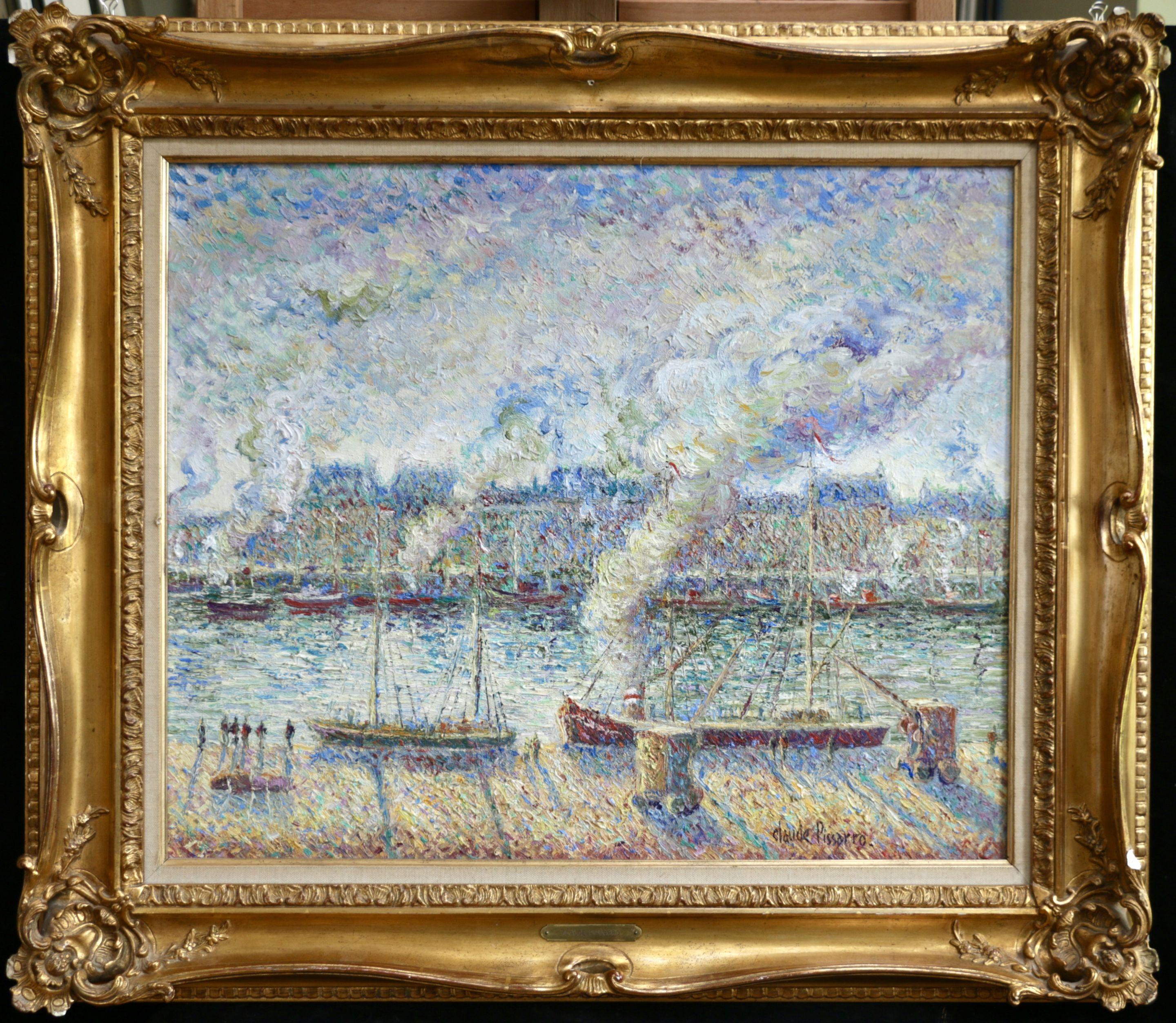 L'embarquement du Sainte Louisa-Paris - 20th Century Oil, Boats by H C Pissarro - Painting by Hughes Claude Pissarro