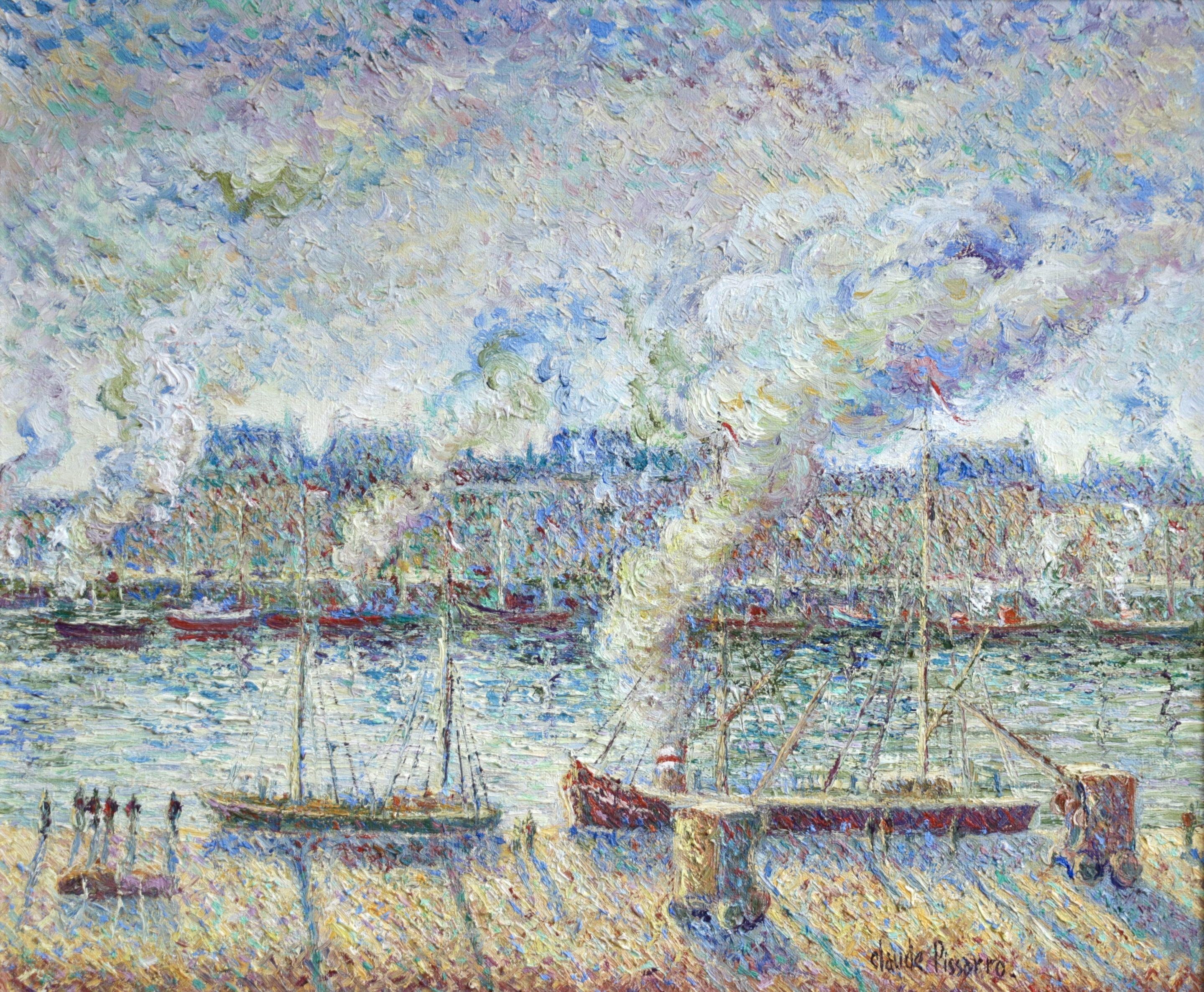 Hughes Claude Pissarro Figurative Painting - L'embarquement du Sainte Louisa-Paris - 20th Century Oil, Boats by H C Pissarro