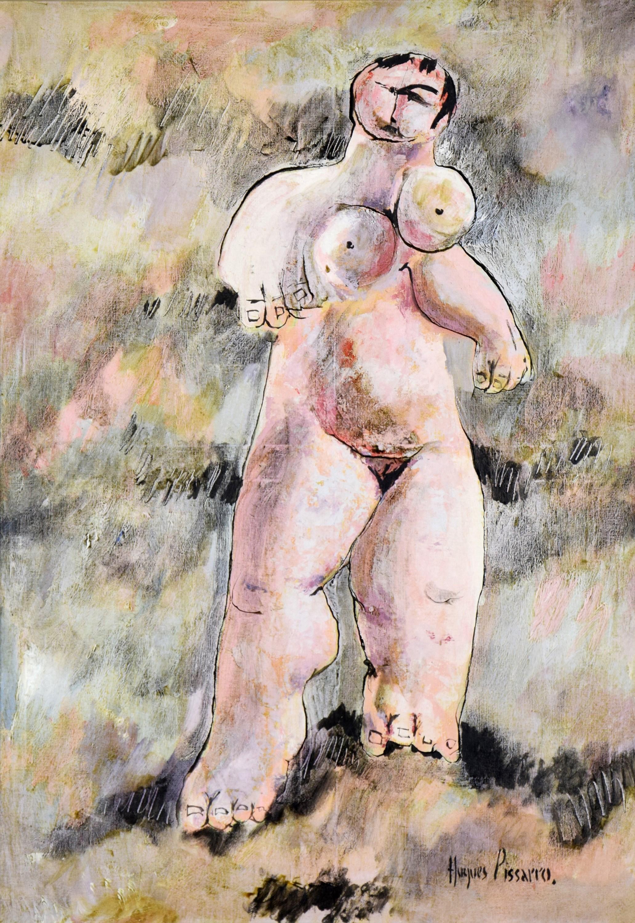 Hugues Claude Pissarro Nude Painting - Nu Debout, Oil on Canvas Painting by Hugues Pissarro dit Pomié