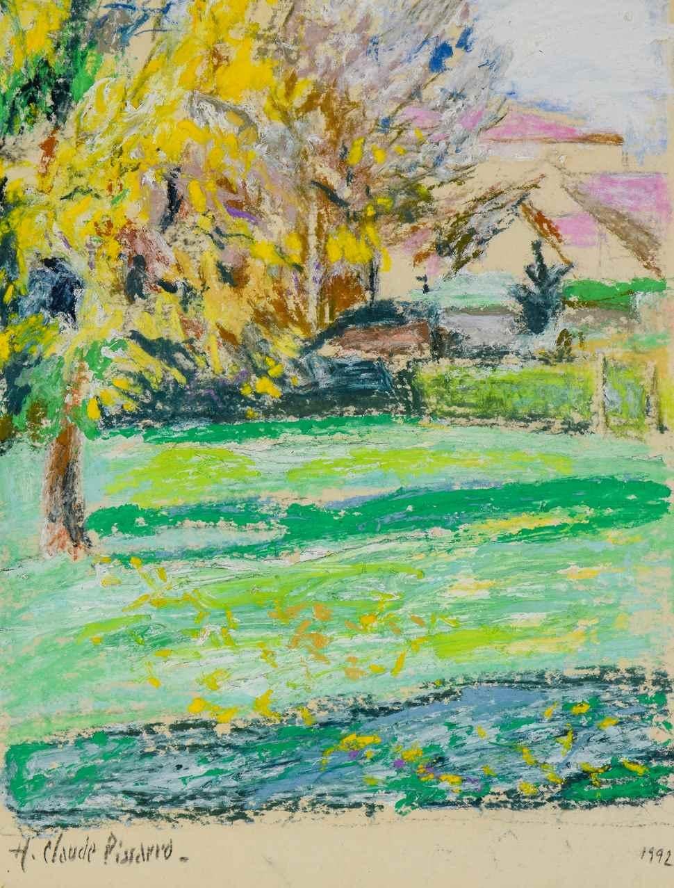 Hugues Claude Pissarro Landscape Painting - Paysage by Hugues Pissarro dit Pomié, 1992 - Oil on Canvas Painting