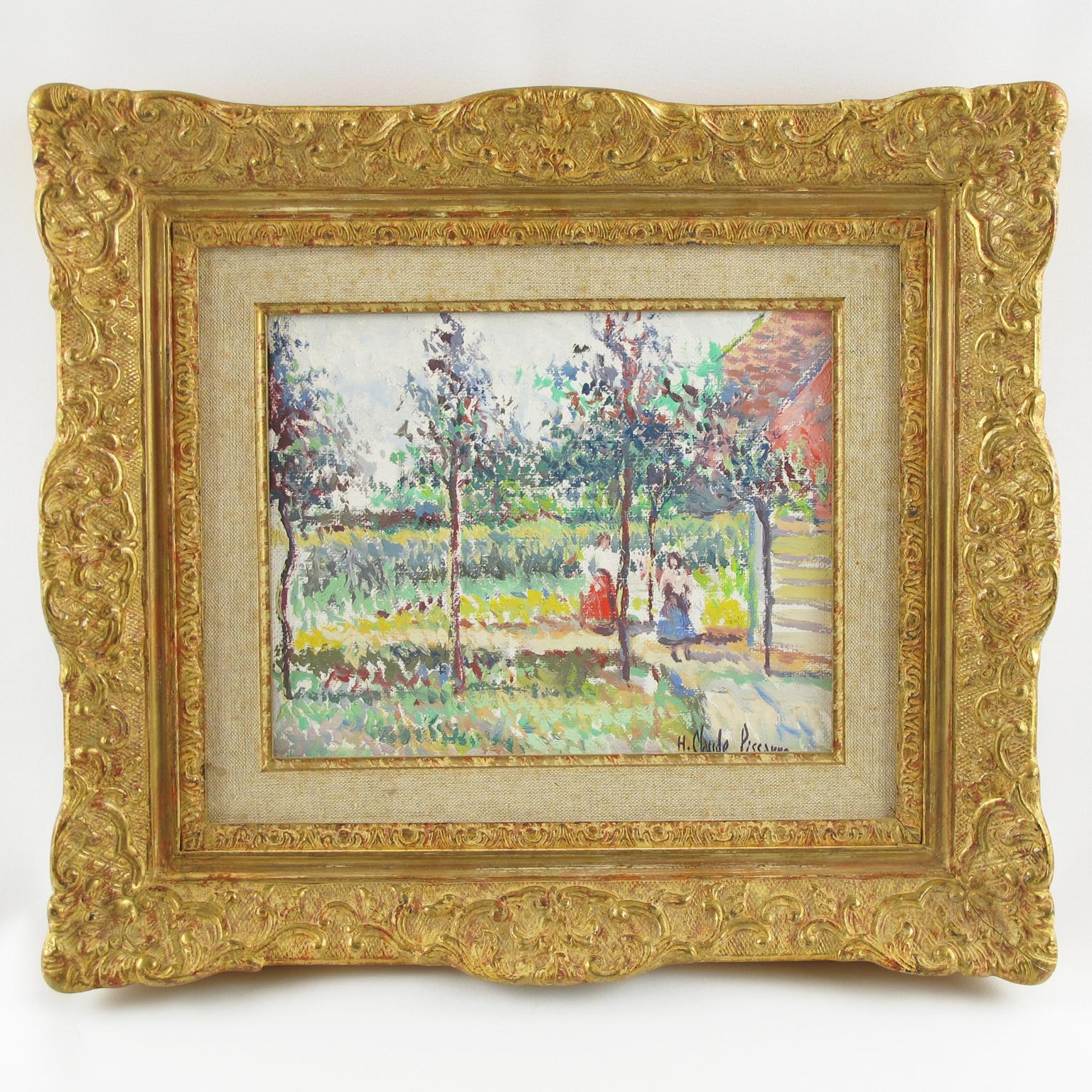 Spring in the Garden Post-Impressionist Oil on Canvas by Hugues Claude Pissarro - Brown Landscape Painting by Hughes Claude Pissarro