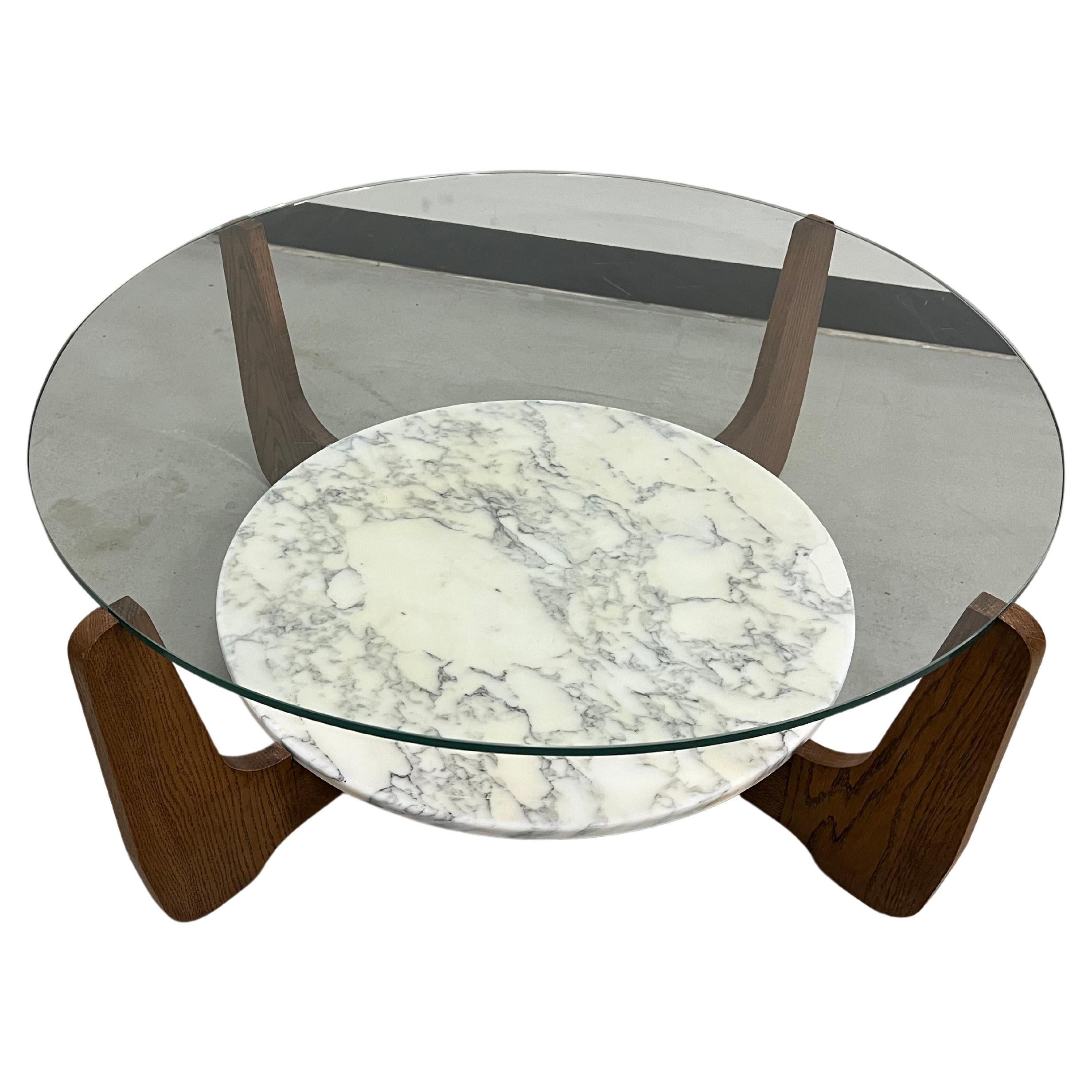 Hugues Poignant coffee table in marble and glass For Sale