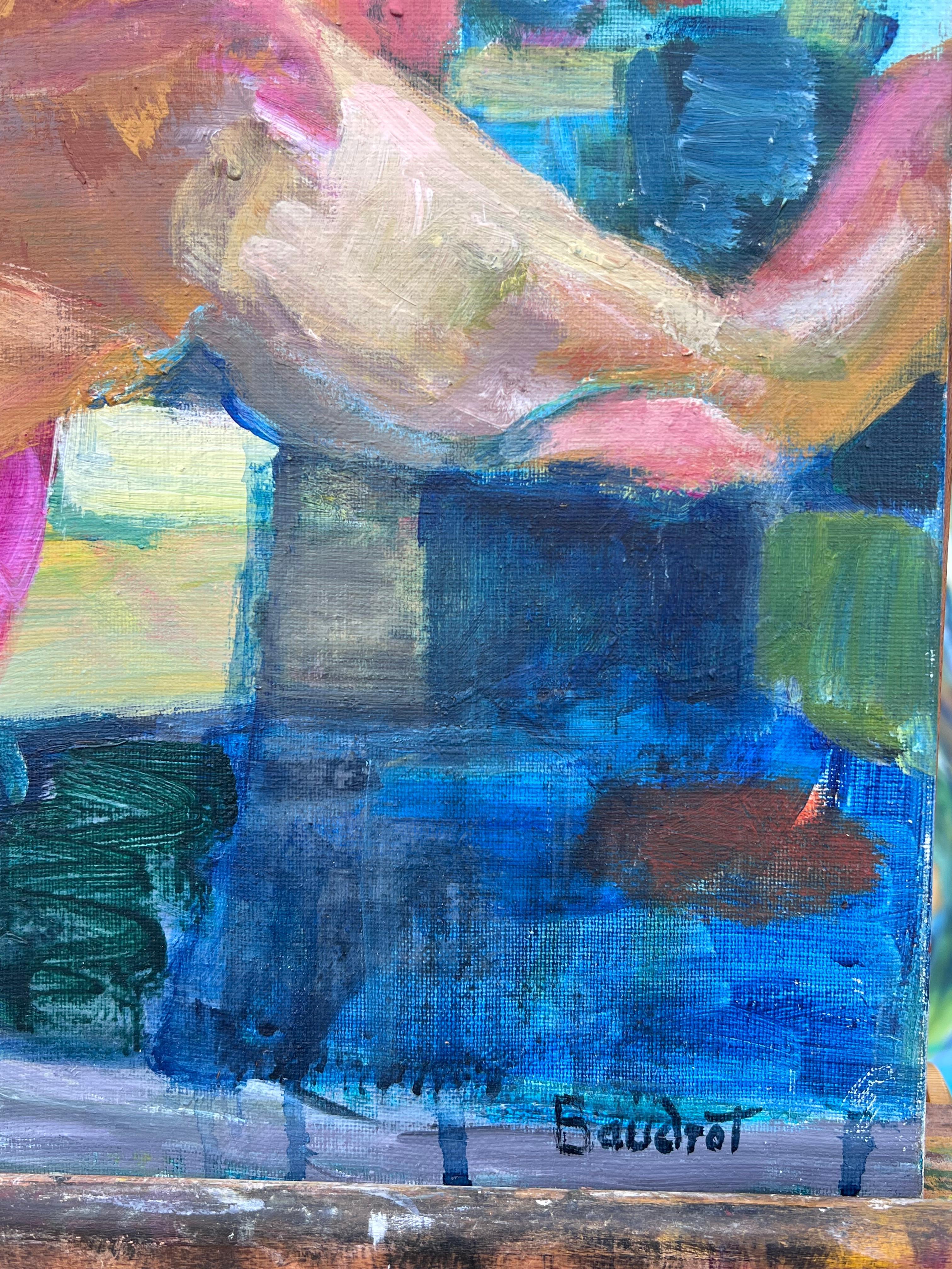 Portrait post-impressionniste français du 20e siècle d'une dame dans un intérieur coloré en vente 5