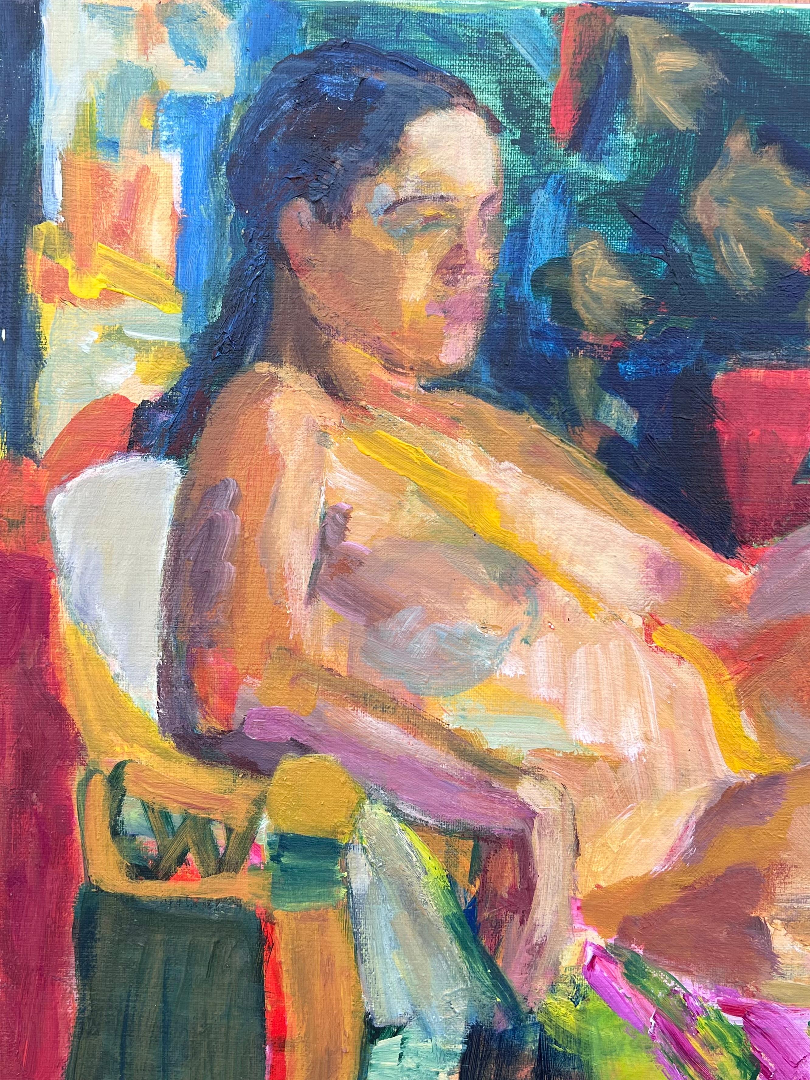 Portrait post-impressionniste français du 20e siècle d'une dame dans un intérieur coloré en vente 3