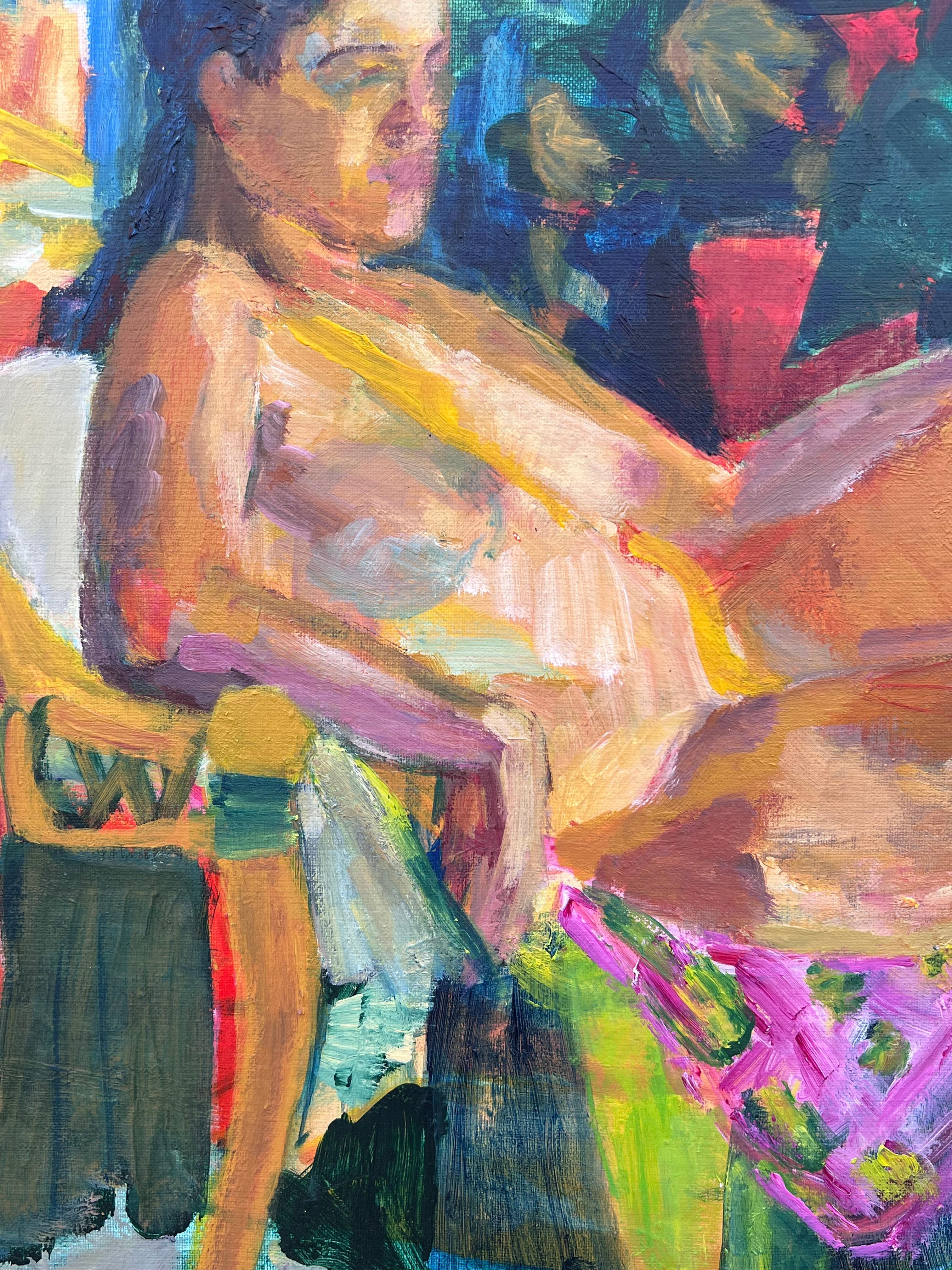 Portrait post-impressionniste français du 20e siècle d'une dame dans un intérieur coloré en vente 4