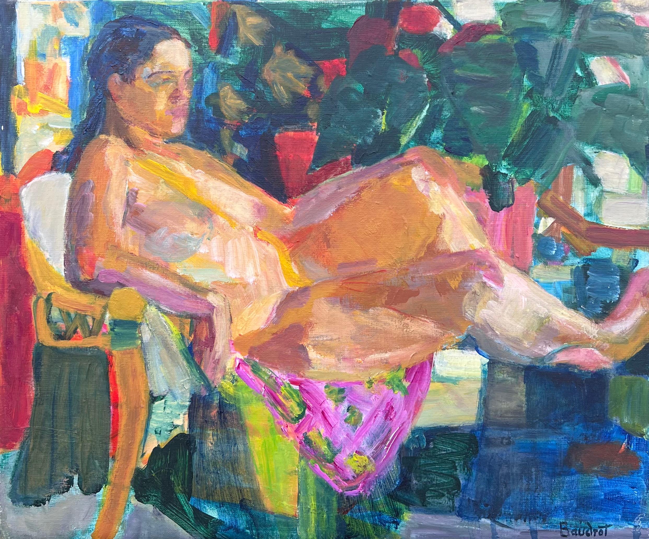 20th Century French Post-Impressionist Portrait of Lady in Colorful Interior