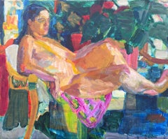20th Century French Post-Impressionist Portrait of Lady in Colorful Interior