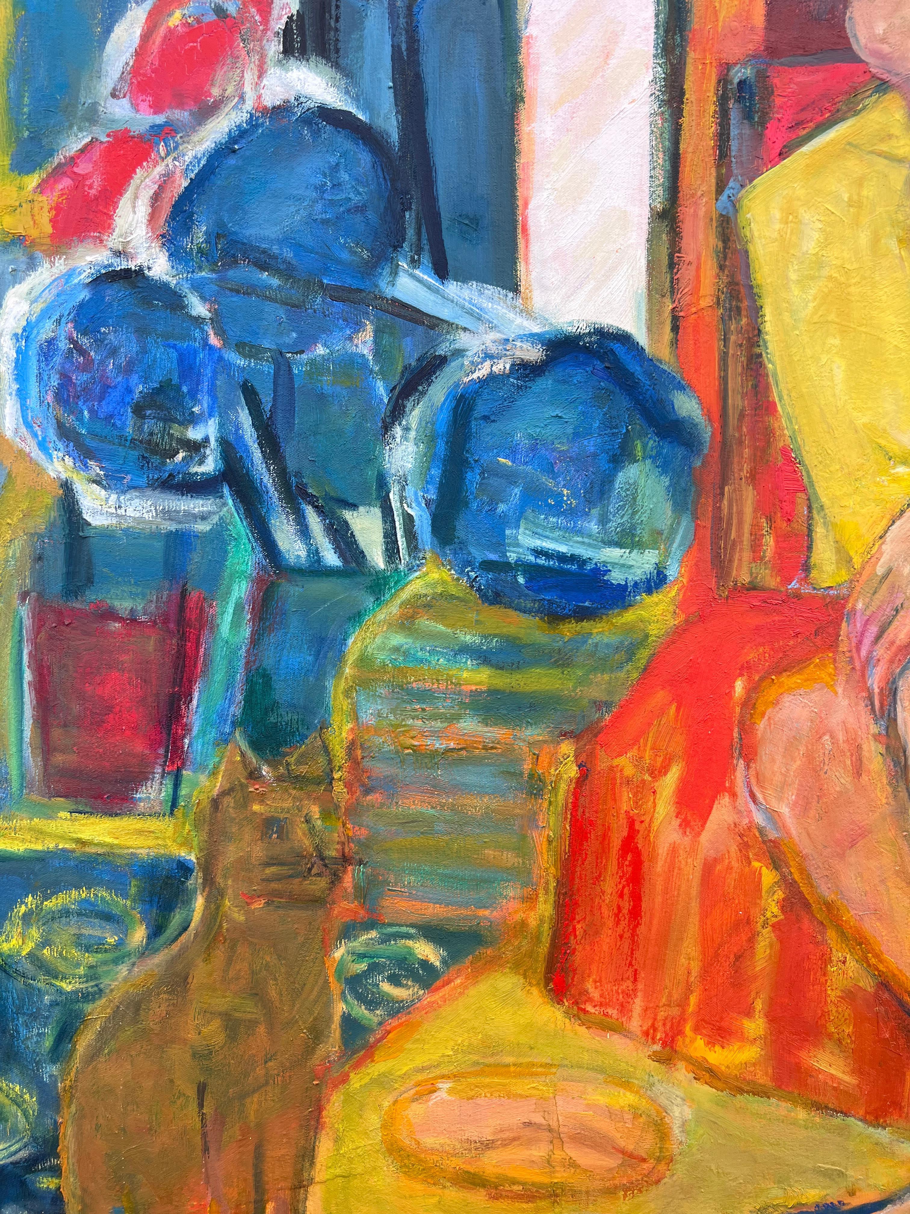 Huge 20th Century French Modernist Interior Scene Lady & Cat Matisse Inspired For Sale 5