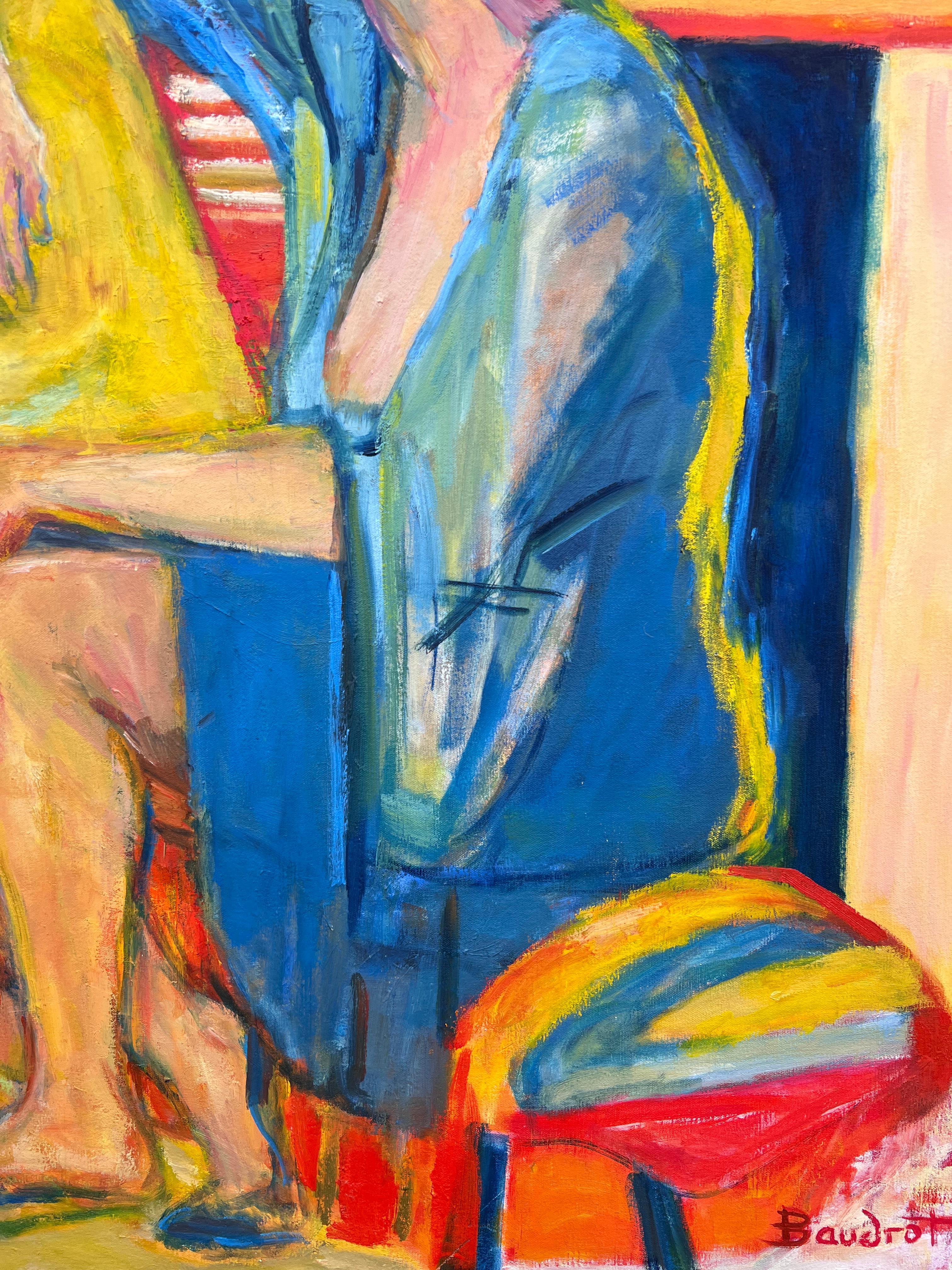 Huge 20th Century French Modernist Interior Scene Lady & Cat Matisse Inspired For Sale 2