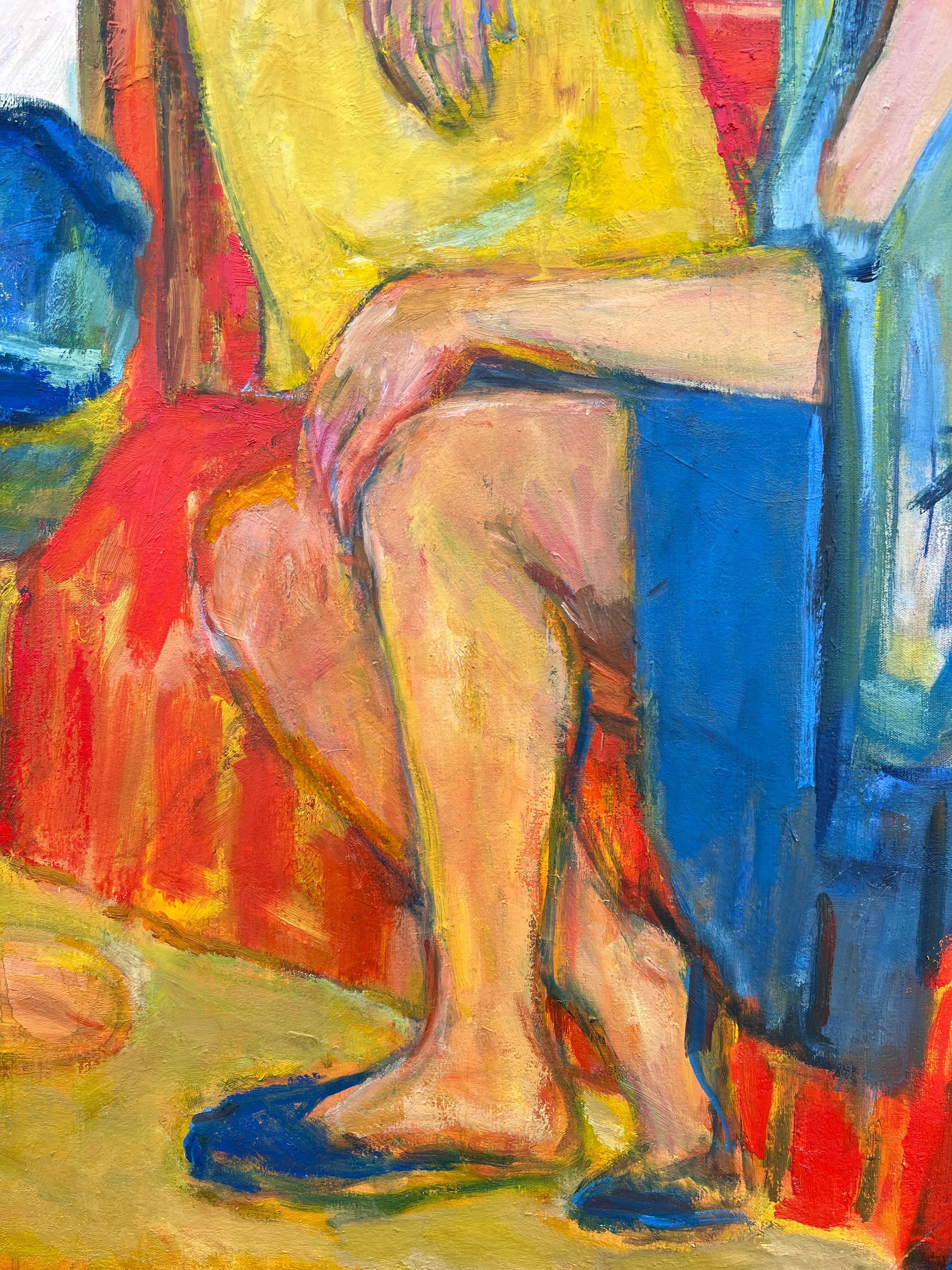 Huge 20th Century French Modernist Interior Scene Lady & Cat Matisse Inspired For Sale 4