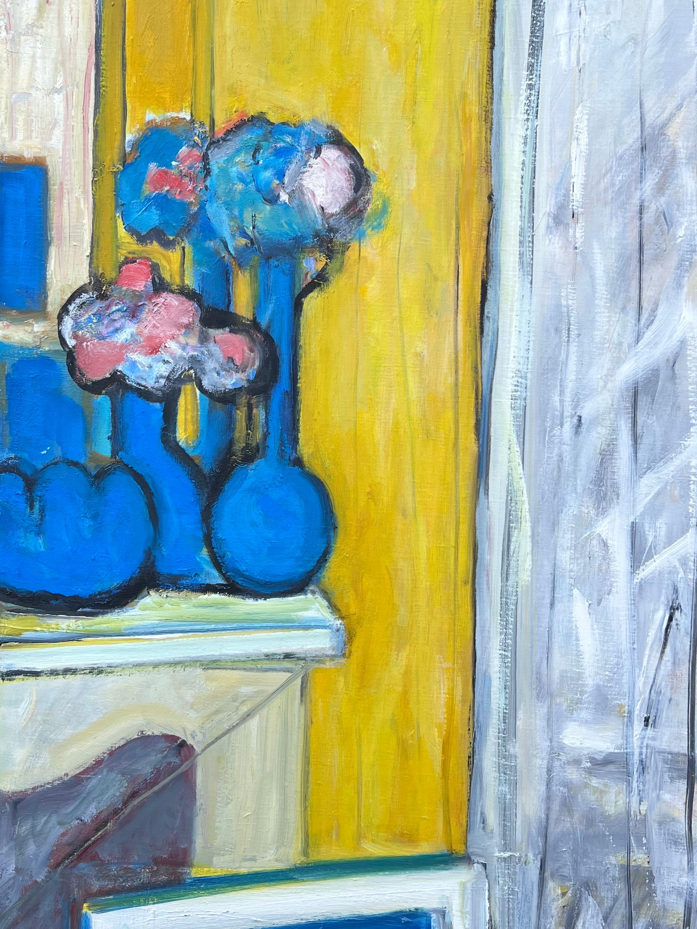 HUGE 20. Jahrhundert Französisch Modernist Ölgemälde Innenraum Balkon Fenster im Angebot 2