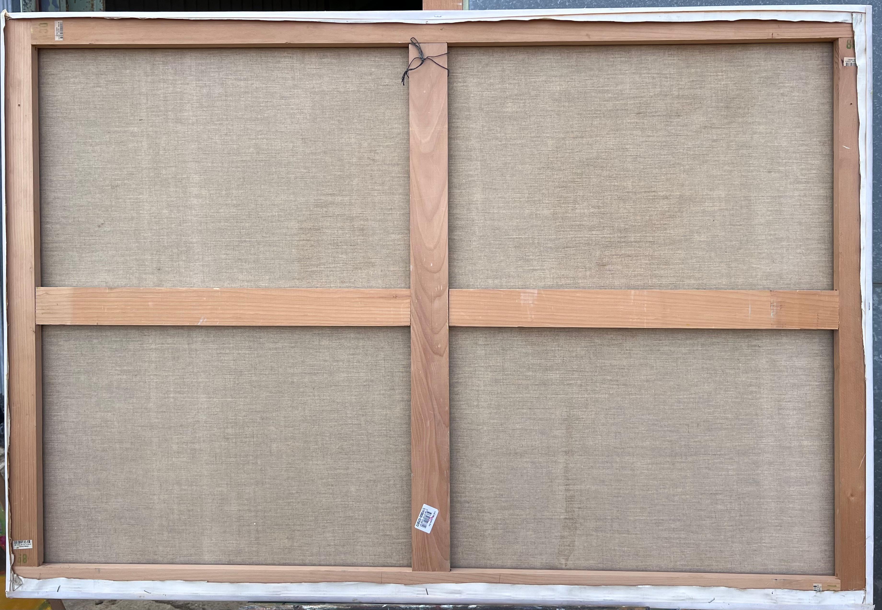 HUGE 20. Jahrhundert Französisch Modernist Ölgemälde Innenraum Balkon Fenster im Angebot 4