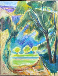 HUGE 20th Century French Post Impressionist Oil Painting Lush Green Garden View