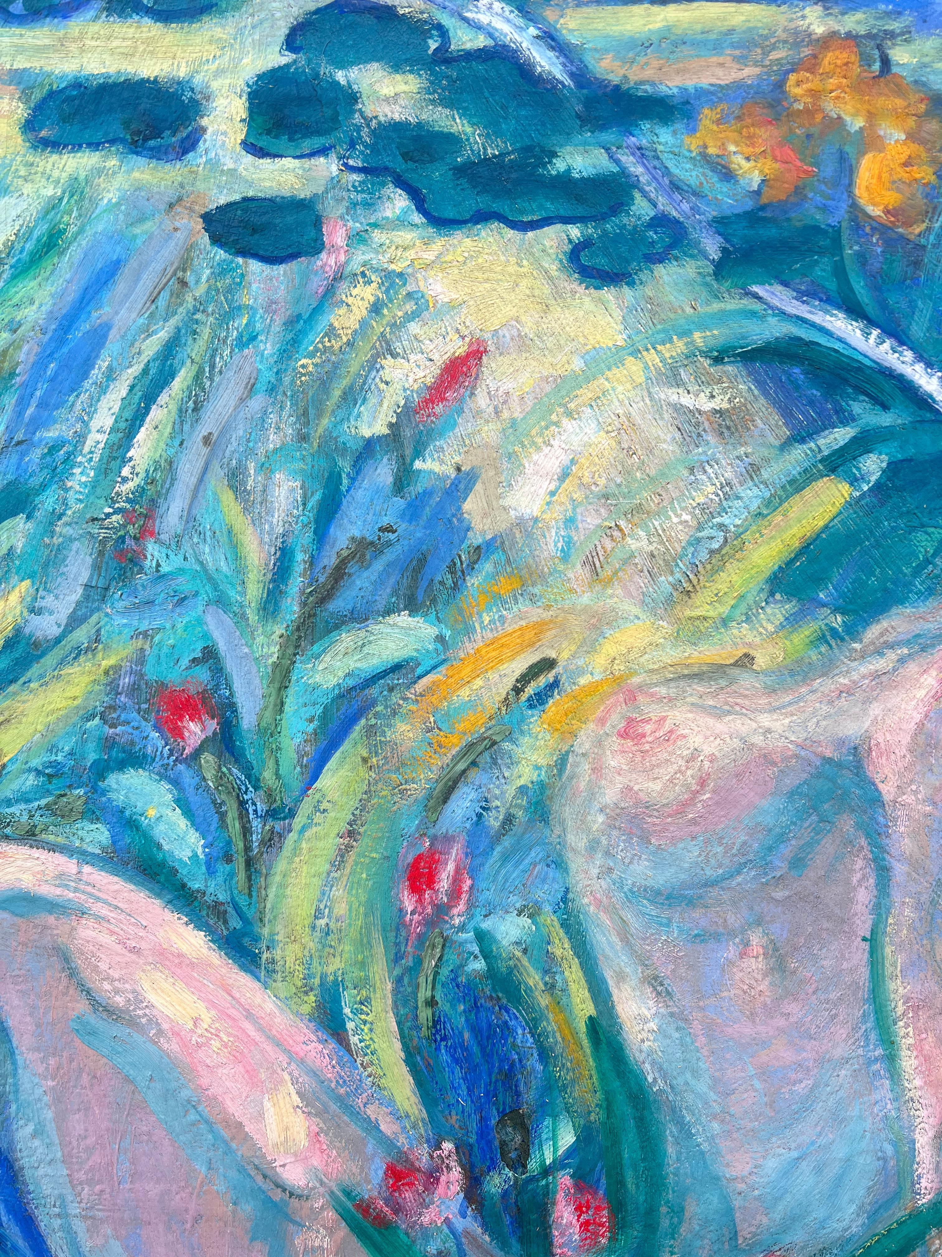 Dans la Jardin
Peinture à l'huile originale d'Huguette Baudrot (française, 1929-2023) *voir les notes ci-dessous

Peinture à l'huile post-impressionniste d'Huguette Baudrot, femme peintre française bien connue et admirée. L'œuvre a une provenance