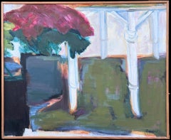 Original Französisch Modernist 20. Jahrhundert Ölgemälde einer ummauerten Garten-Szene