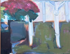 Original French Modernist 20th Century Oil Painting of a Walled Garden Scene