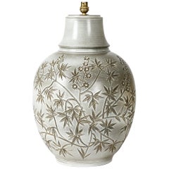 Huguette Bessone Handmade White and Grey Ceramic Table Lamp Decoration