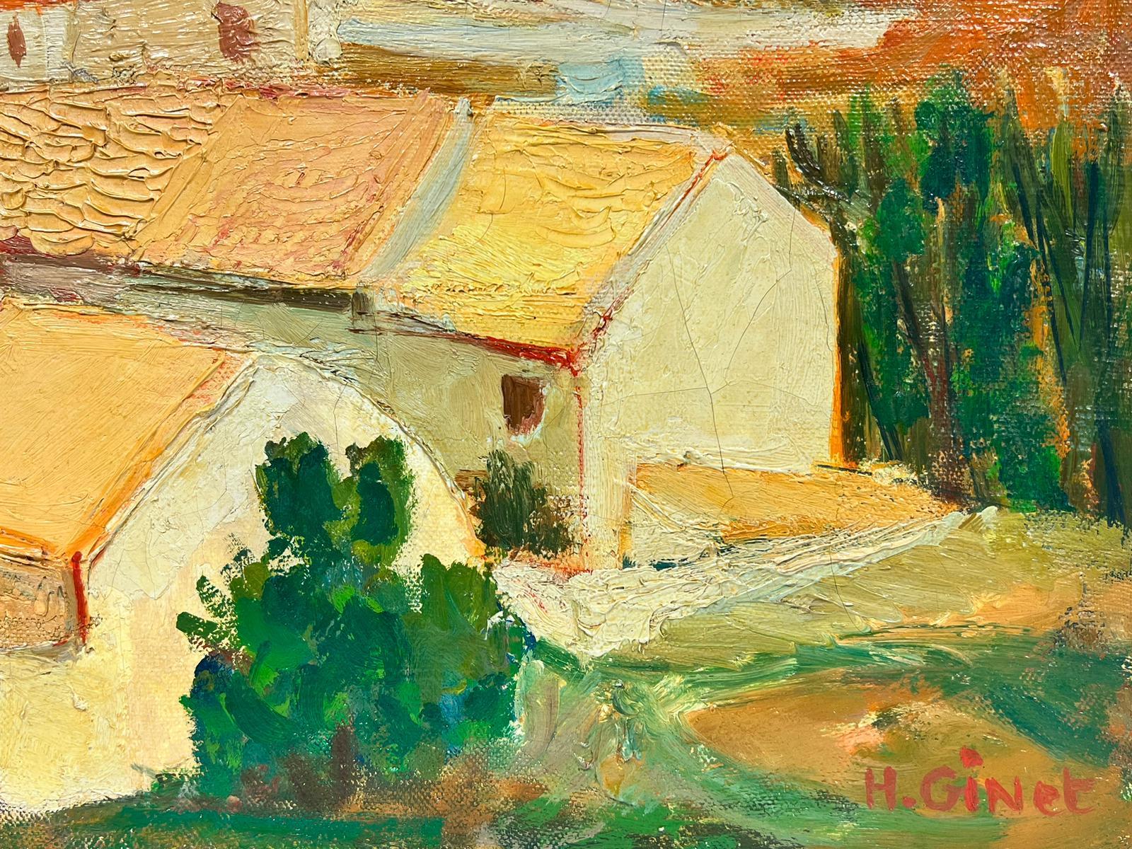 1950's French Impressionist Signed Oil Warm & Sunny Provence Village Landscape 3