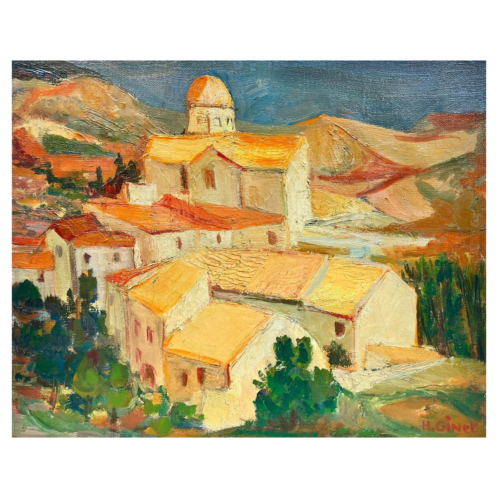 Huguette Ginet-Lasnier  Landscape Painting – Französische impressionistische Öl-Landschaft in warmer und sonniger Provence, signiert, 1950er Jahre