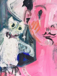 Abstract French Portrait Sunburnt Portrait with Bird on Shoulder signed Oil